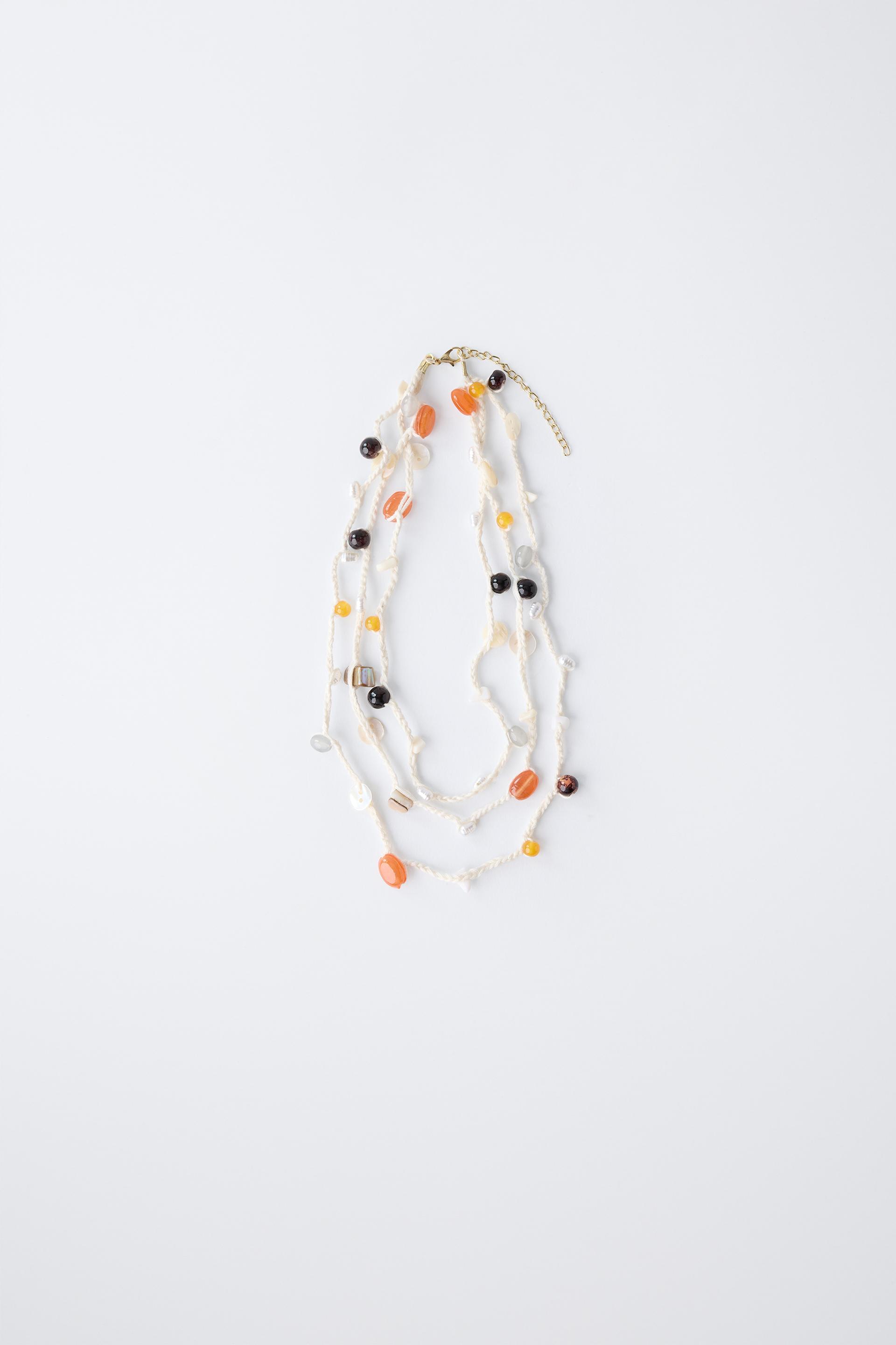 BEADED AND SHELL ROPE NECKLACE by ZARA