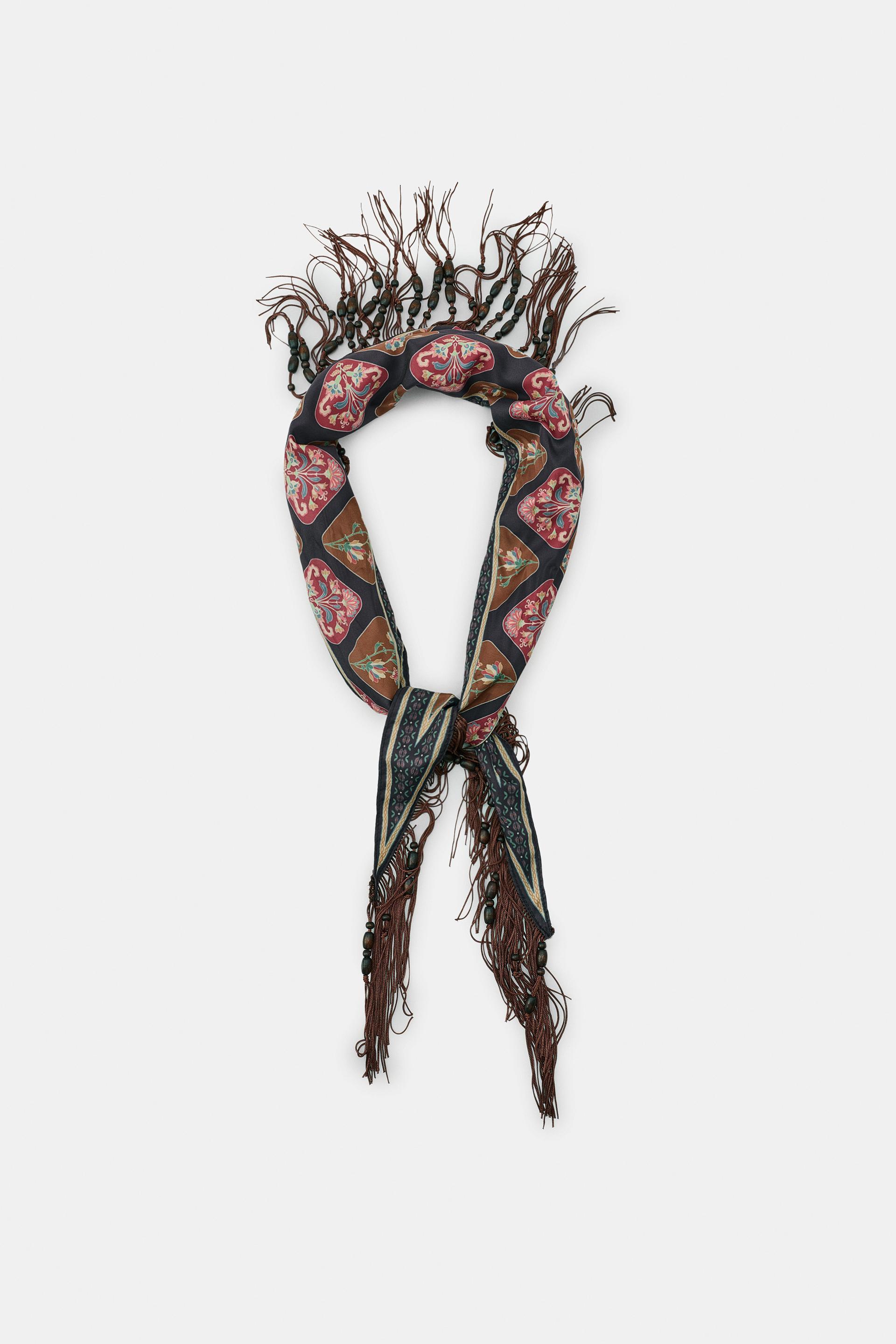 BEADED FRINGE PRINTED BANDANA by ZARA