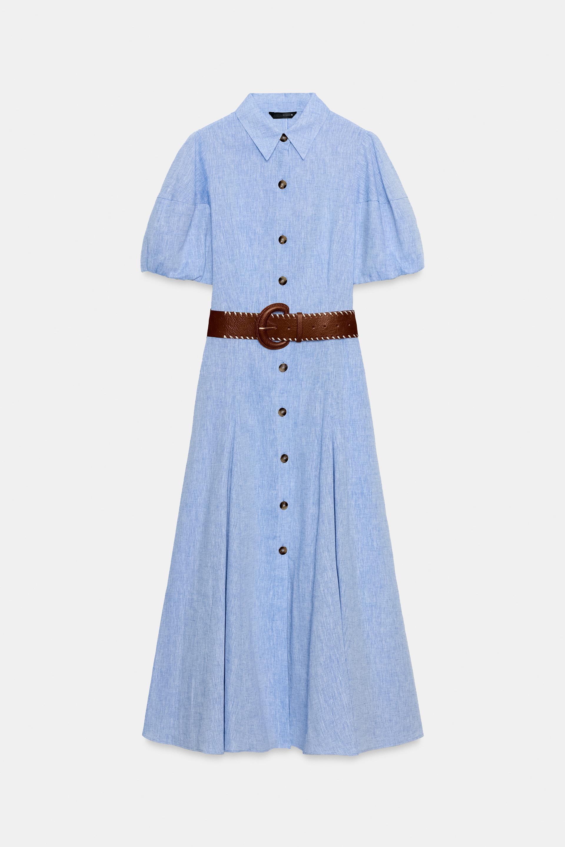 BELTED LINEN MIDI DRESS by ZARA