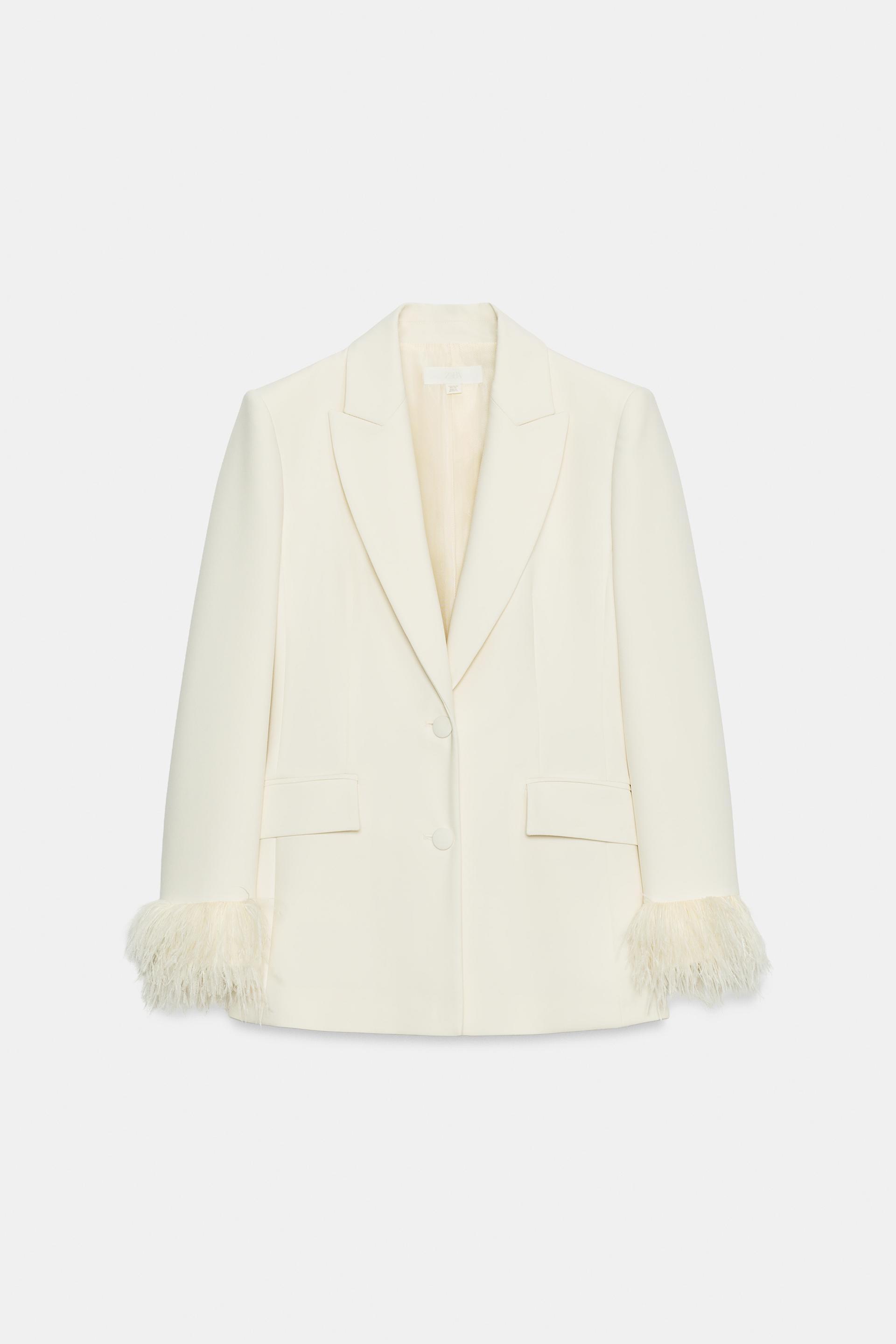BLAZER WITH SHOULDER PADS AND FEATHER CUFFS by ZARA