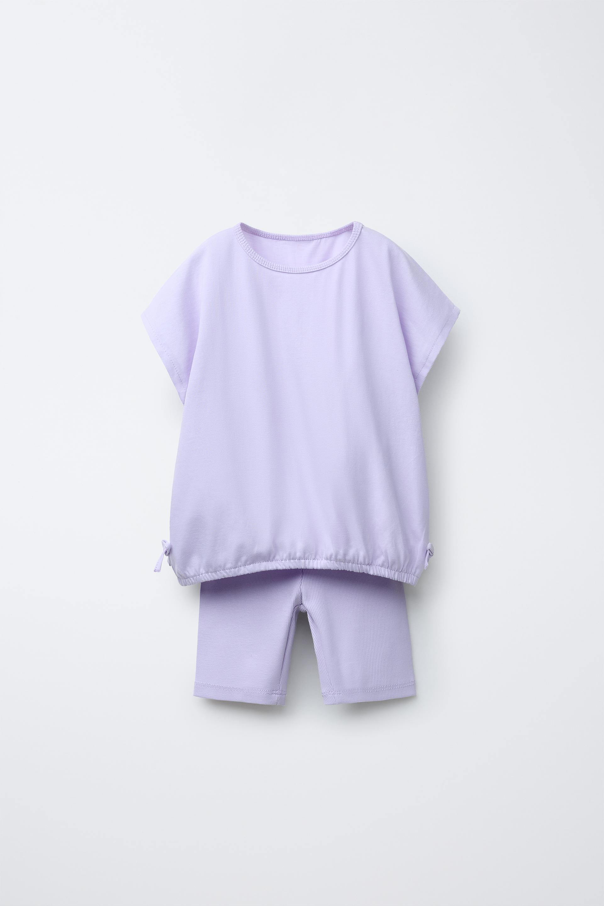 BOW T-SHIRT AND RIBBED BIKER LEGGINGS JOGGING SET by ZARA
