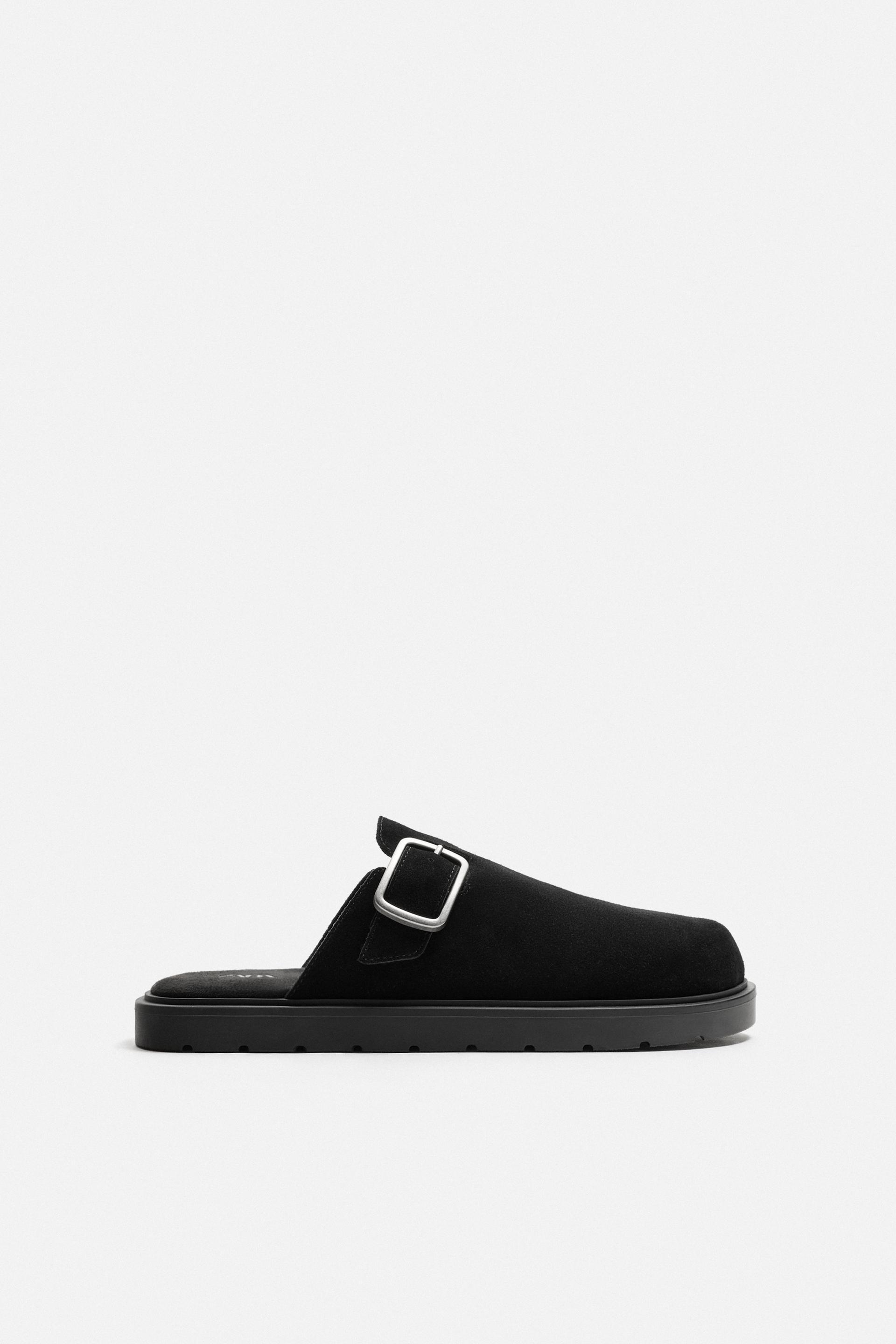 BUCKLED SPLIT LEATHER CLOGS by ZARA
