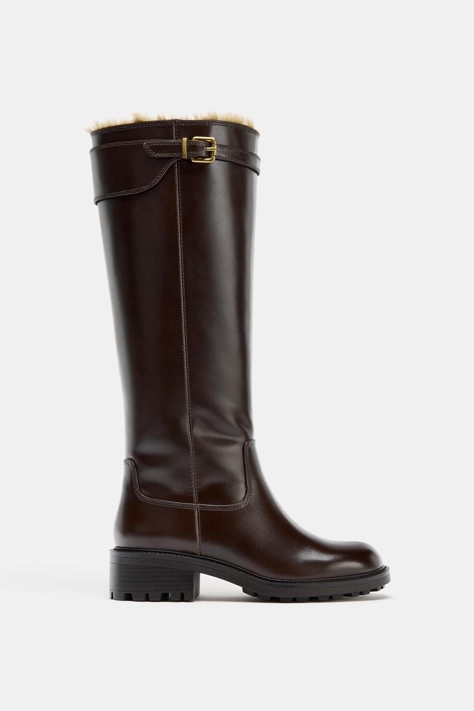 BUCKLED WATER REPELLENT LEATHER BOOTS by ZARA