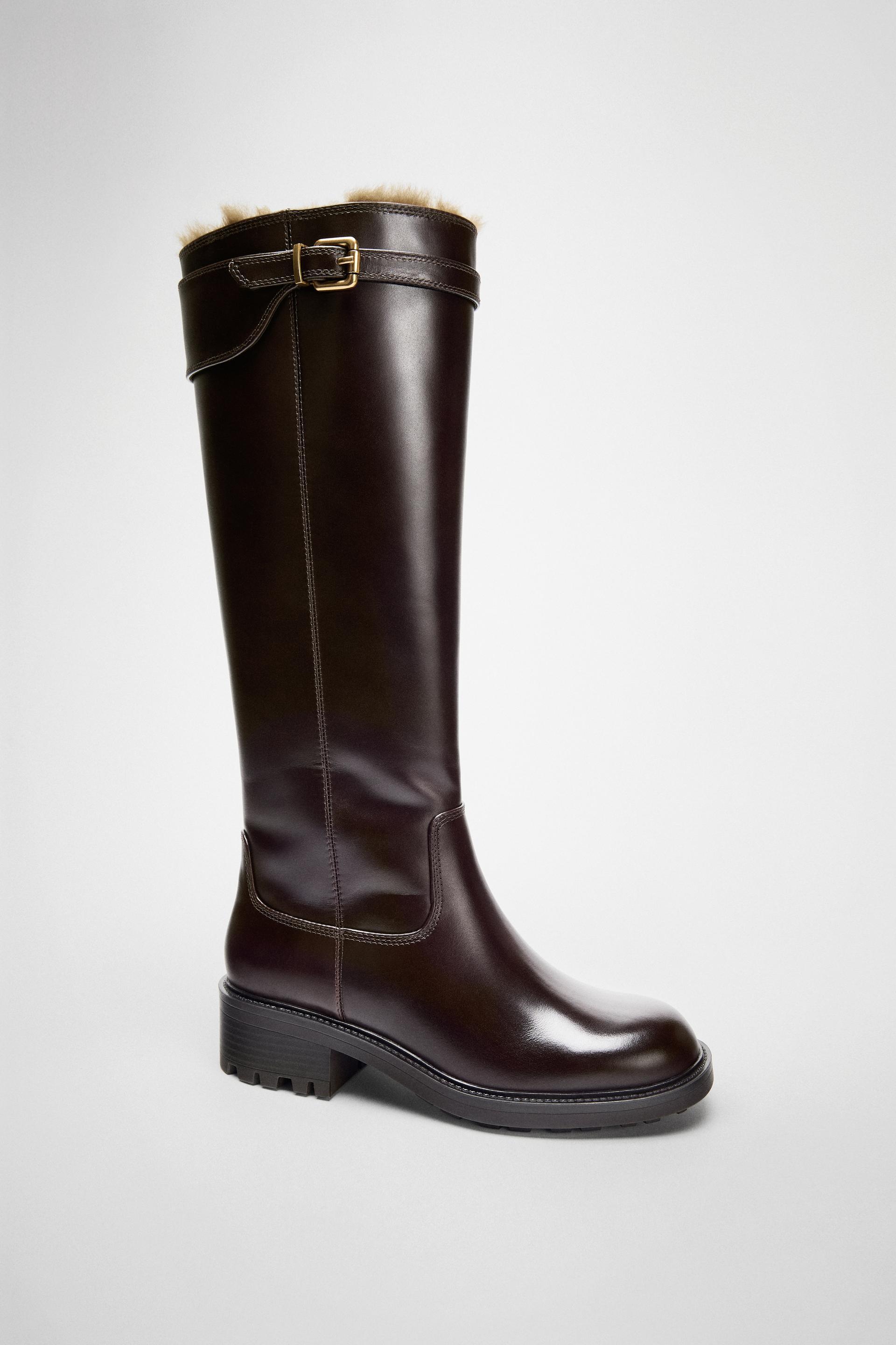 BUCKLED WATER REPELLENT LEATHER BOOTS by ZARA