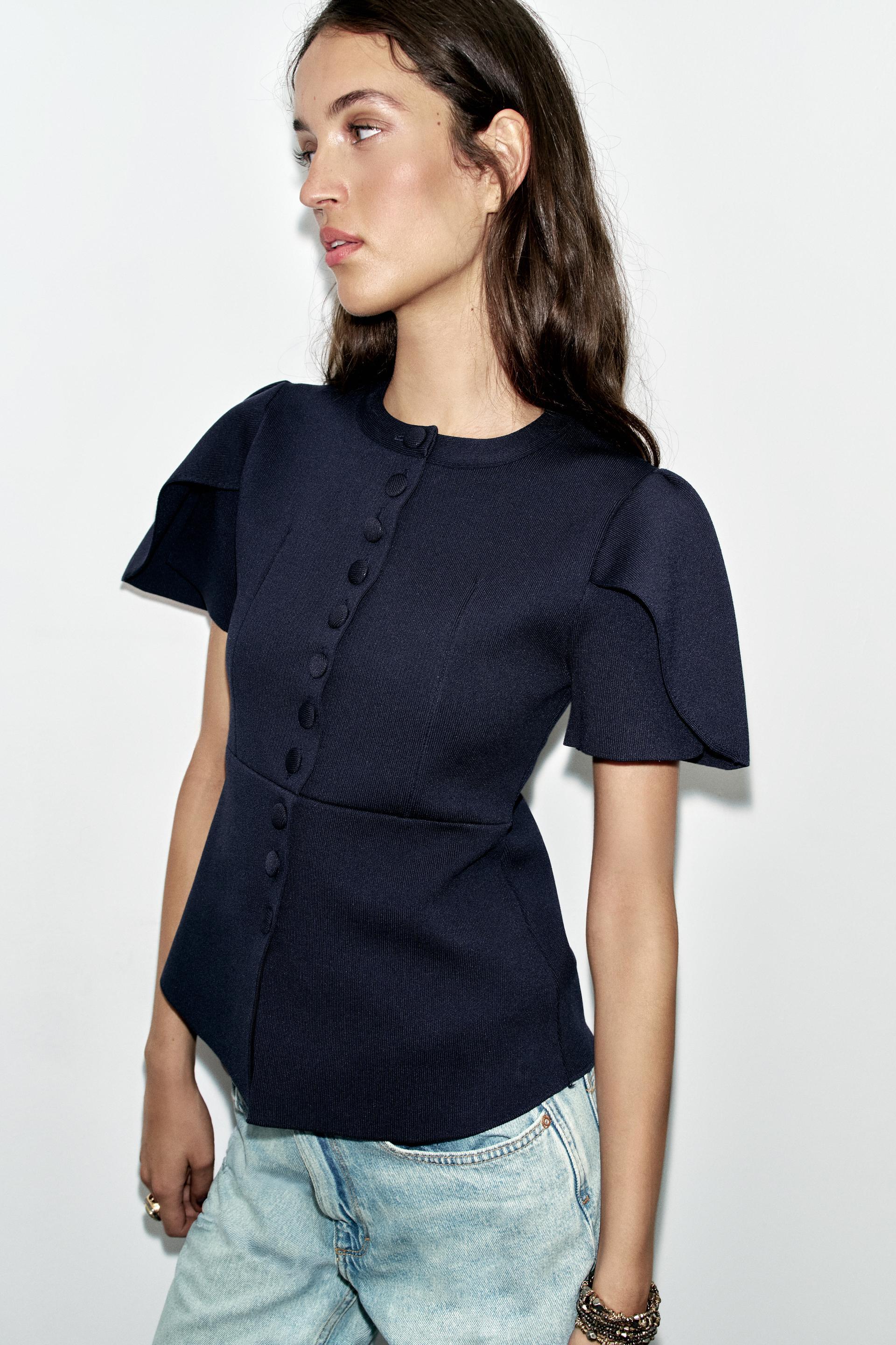 BUTTONED CARDIGAN WITH PUFF SLEEVES by ZARA