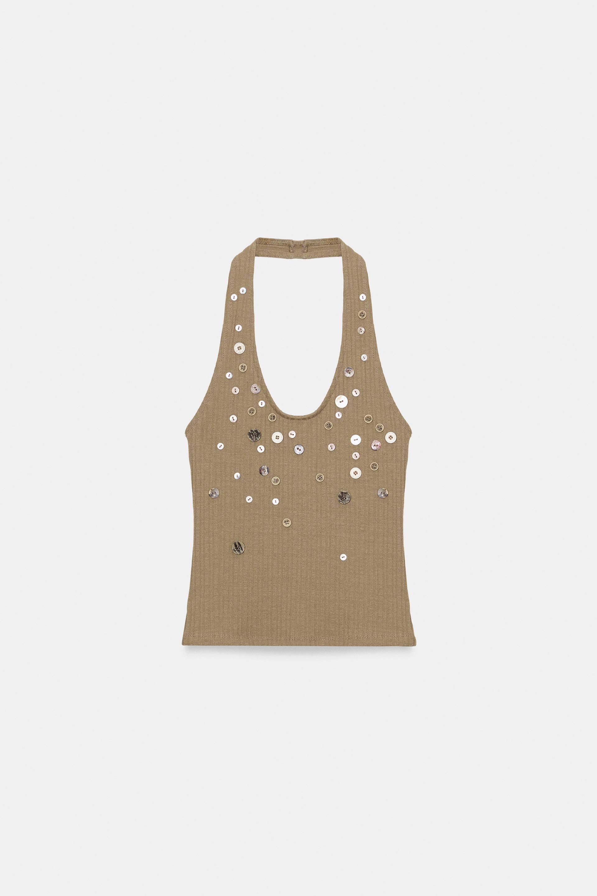 BUTTONED RIB HALTER TOP by ZARA
