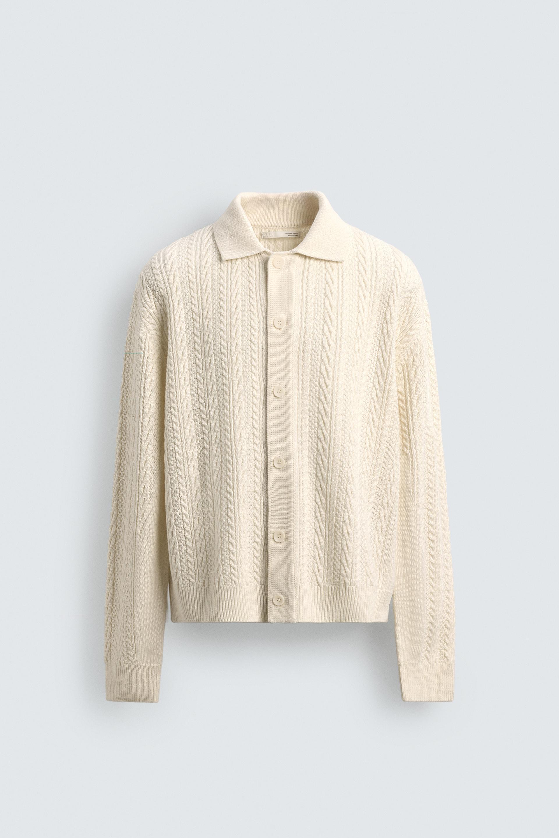 CABLE KNIT TEXTURED CARDIGAN by ZARA