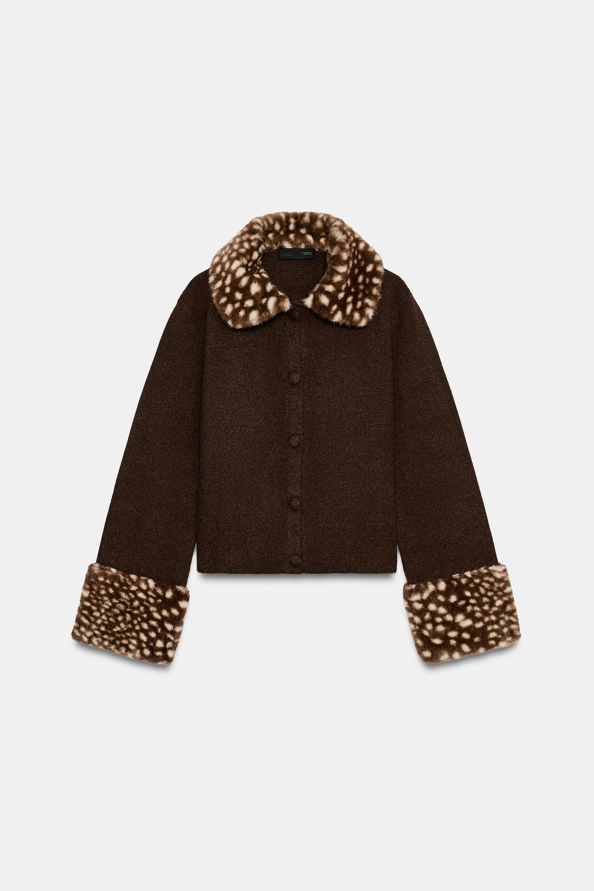 CARDIGAN WITH FAUX FUR TRIM by ZARA
