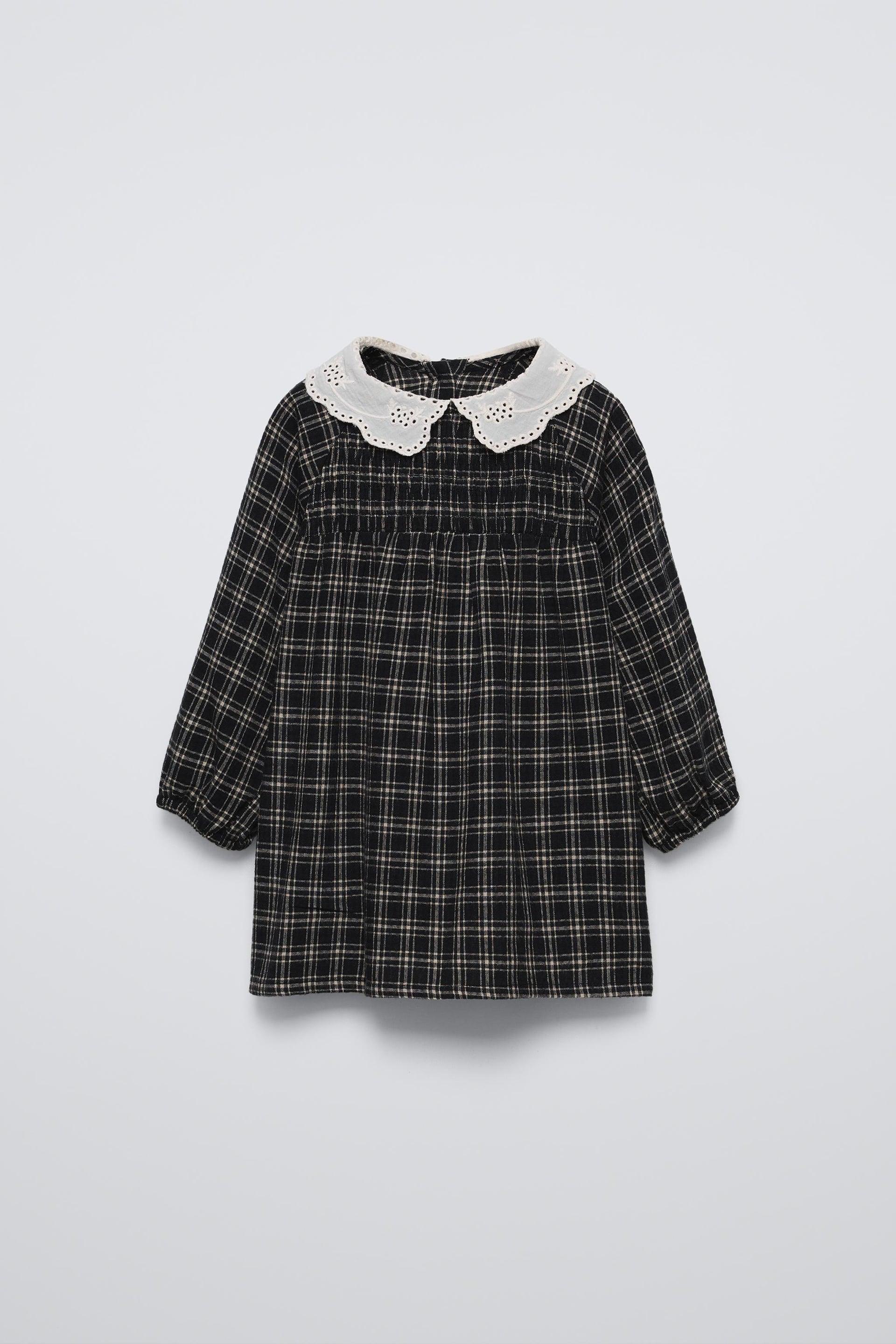 CHECKERED EMBROIDERED COLLAR DRESS by ZARA