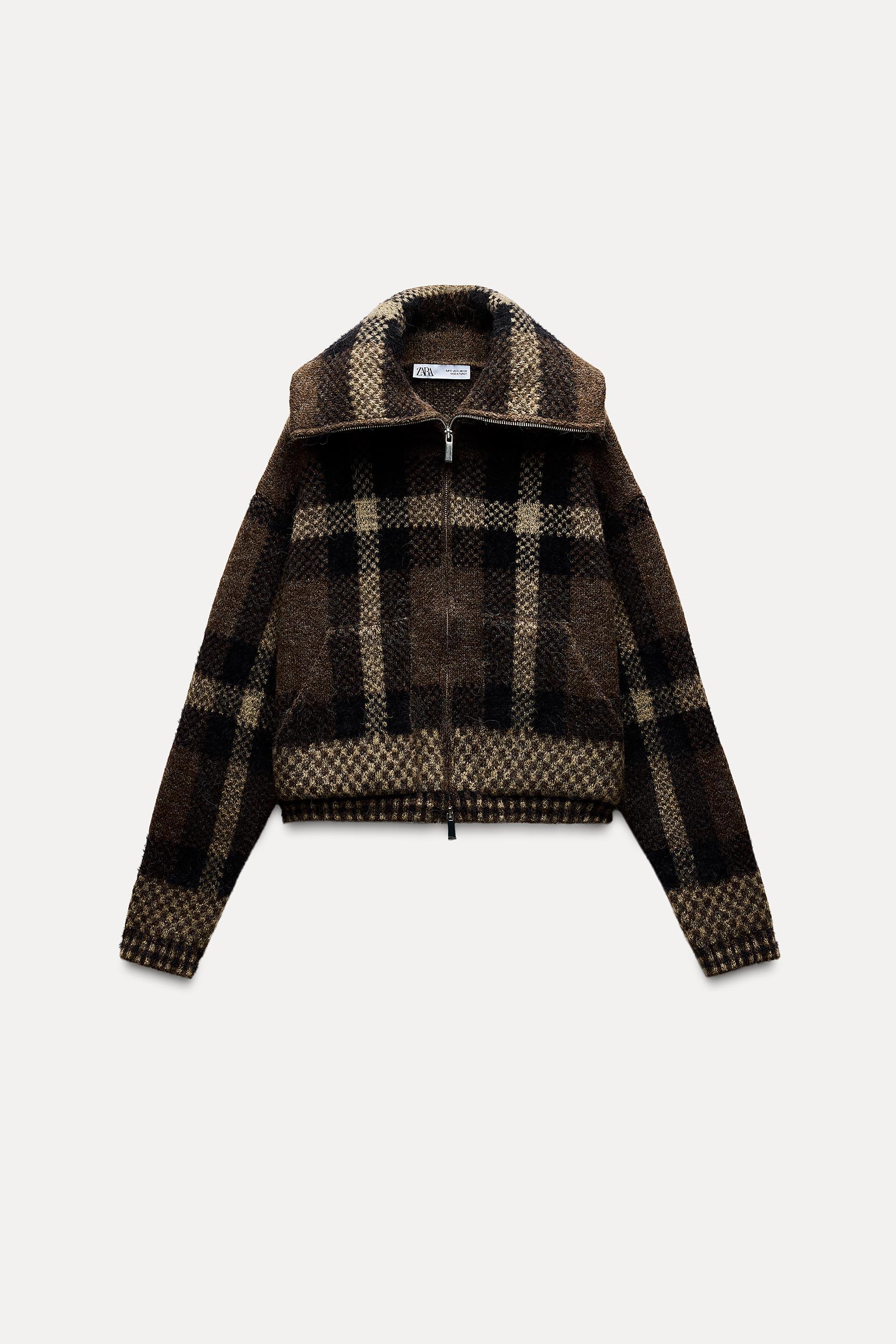 CHECKERED KNIT BOMBER JACKET by ZARA