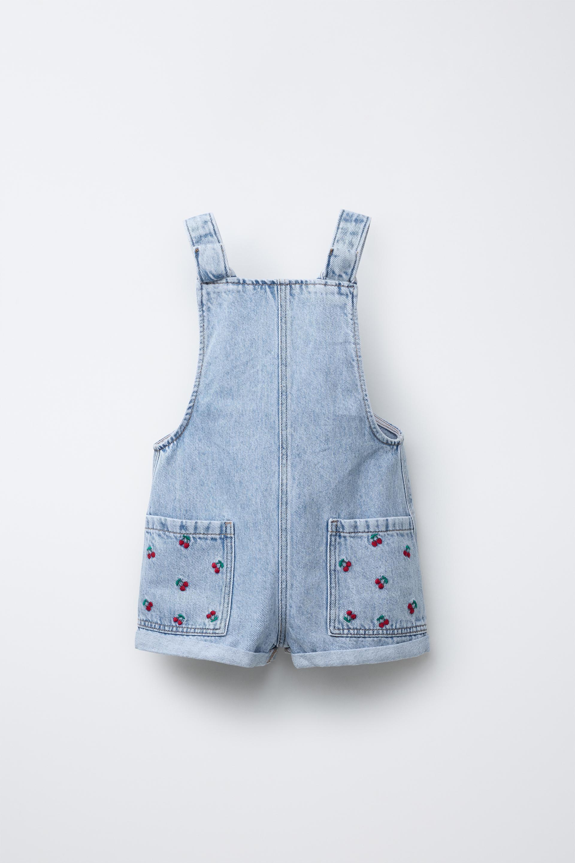 CHERRY EMBROIDERED DENIM OVERALLS by ZARA