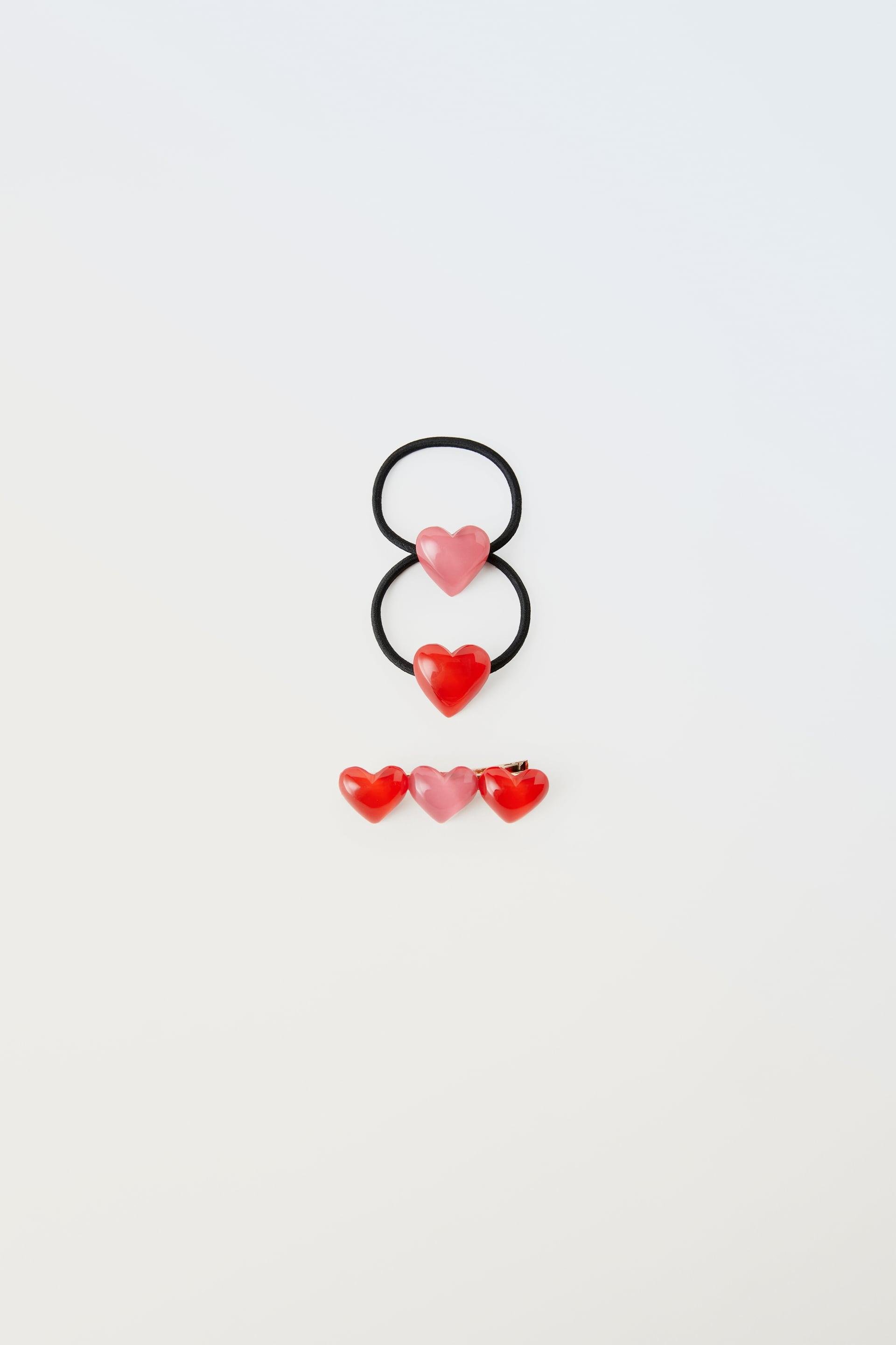CLIP AND TWO HEART HAIR TIES PACK by ZARA
