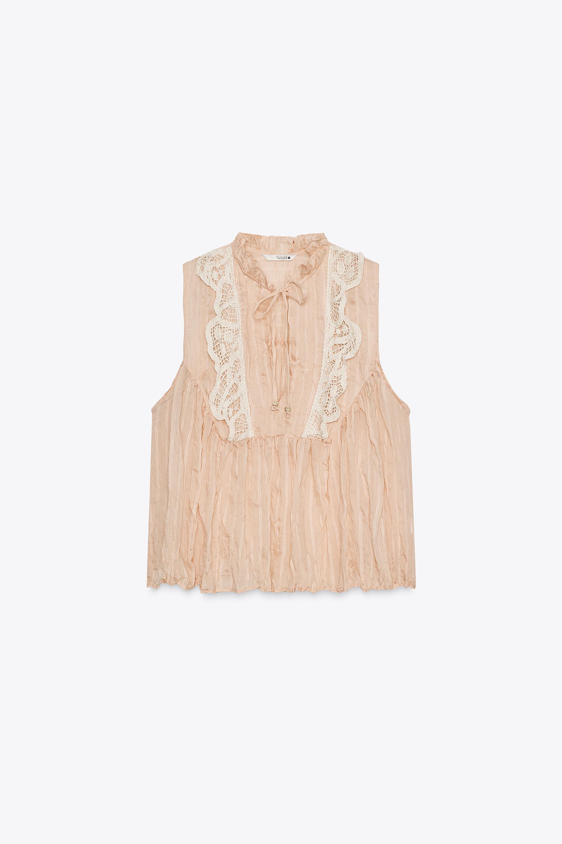 COMBINATION CROCHET CRINKLED EFFECT BLOUSE by ZARA