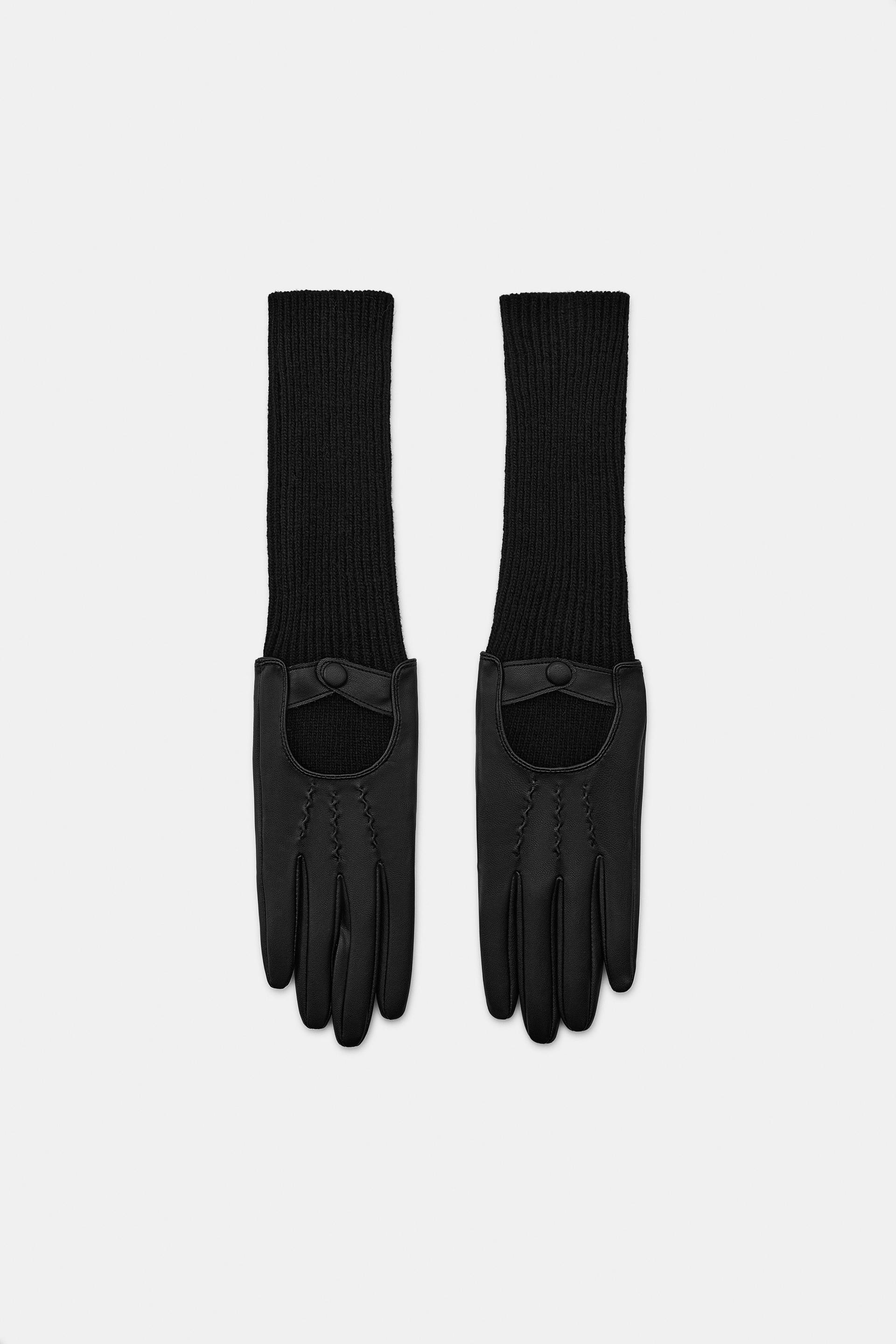 COMBINATION FAUX LEATHER GLOVES by ZARA