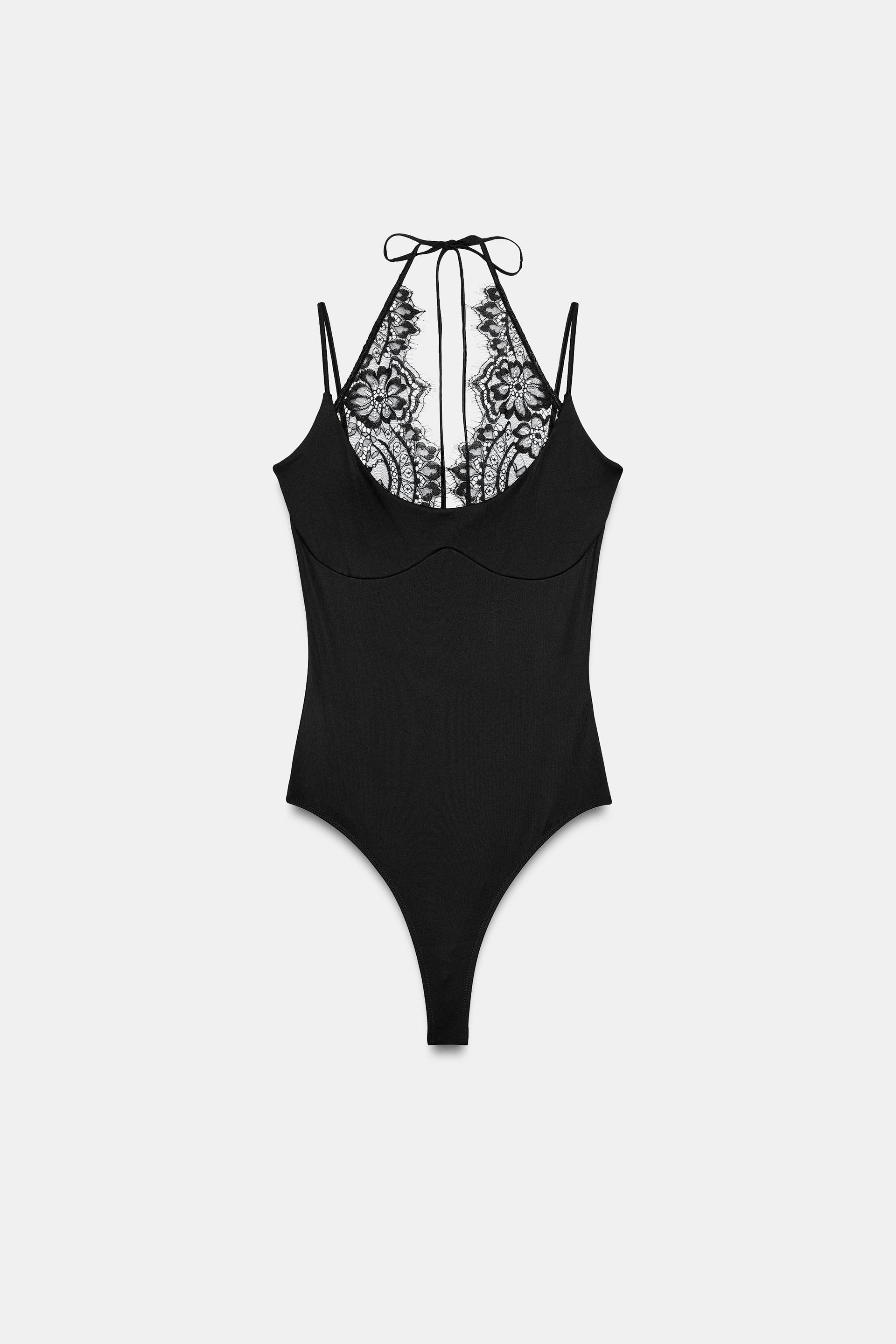 COMBINATION LACE HALTER BODYSUIT by ZARA