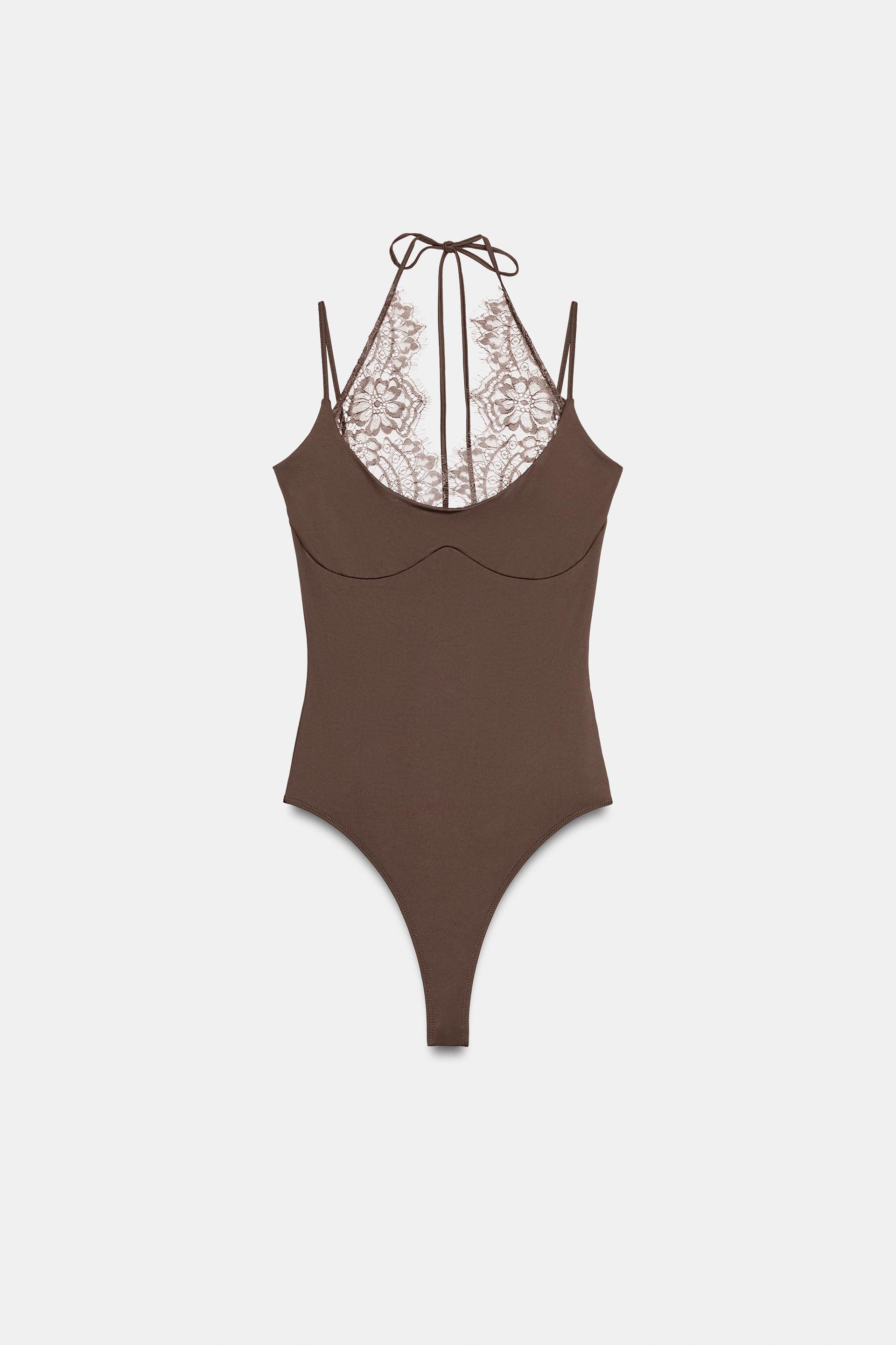 COMBINATION LACE HALTER BODYSUIT by ZARA