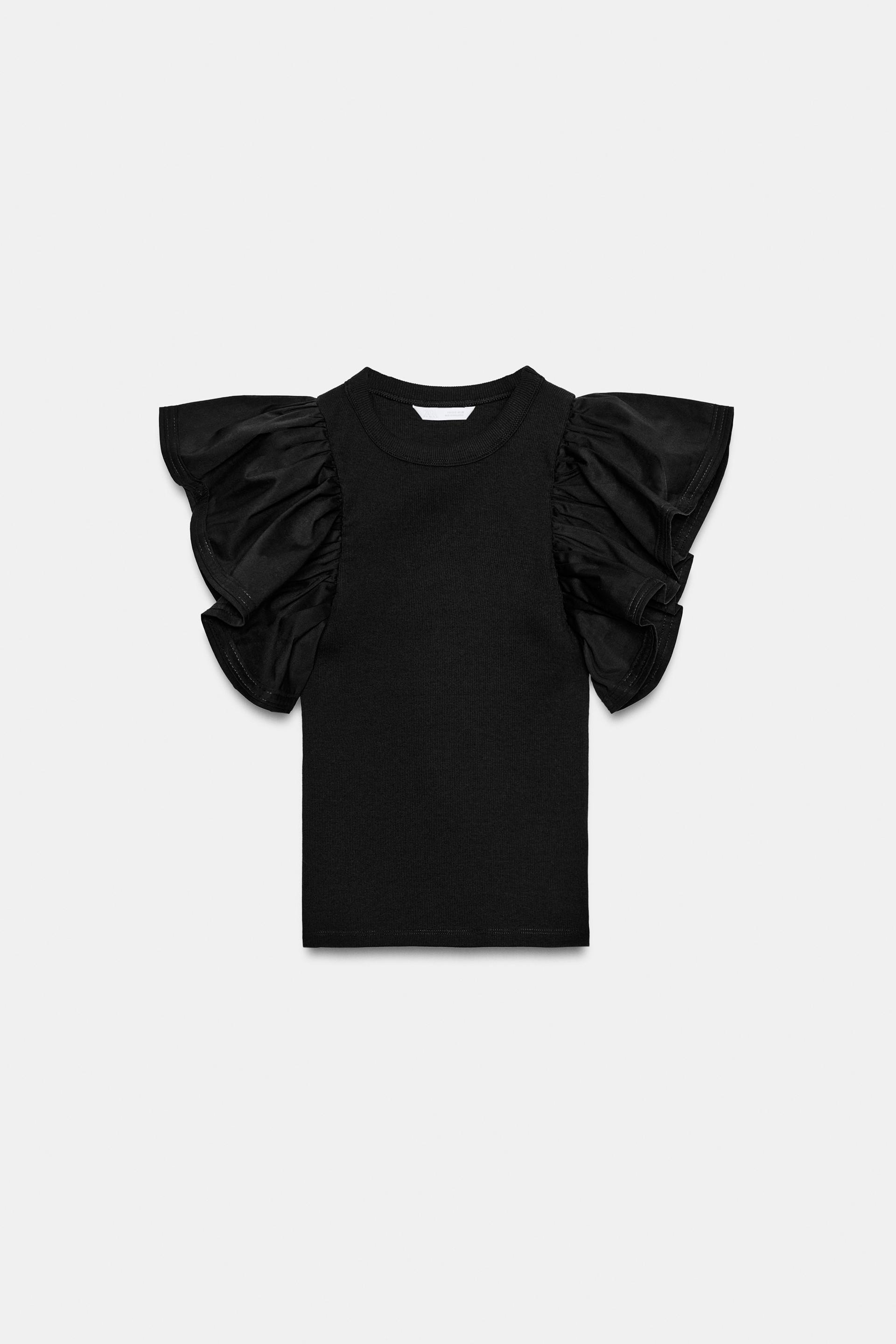 COMBINATION RIB RUFFLE T-SHIRT by ZARA