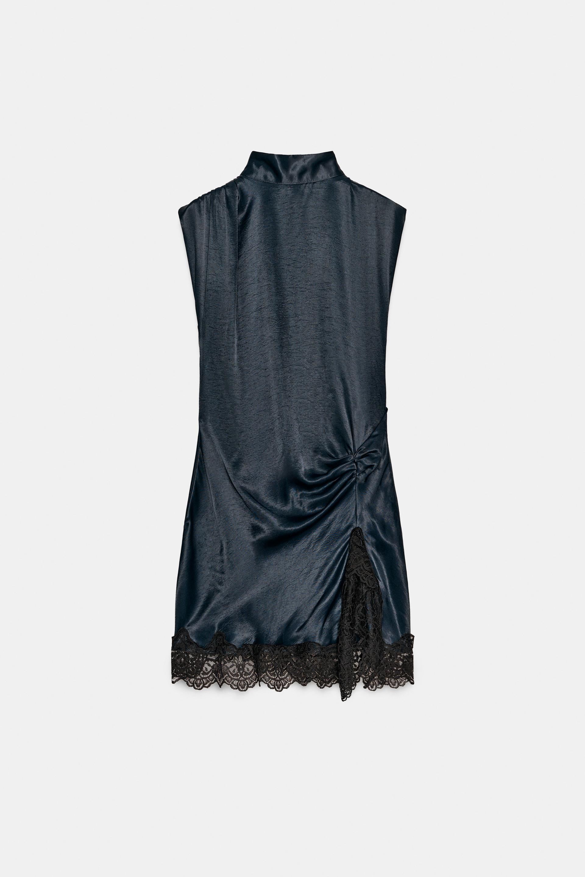 COMBINATION SATIN EFFECT LACE MINI DRESS by ZARA