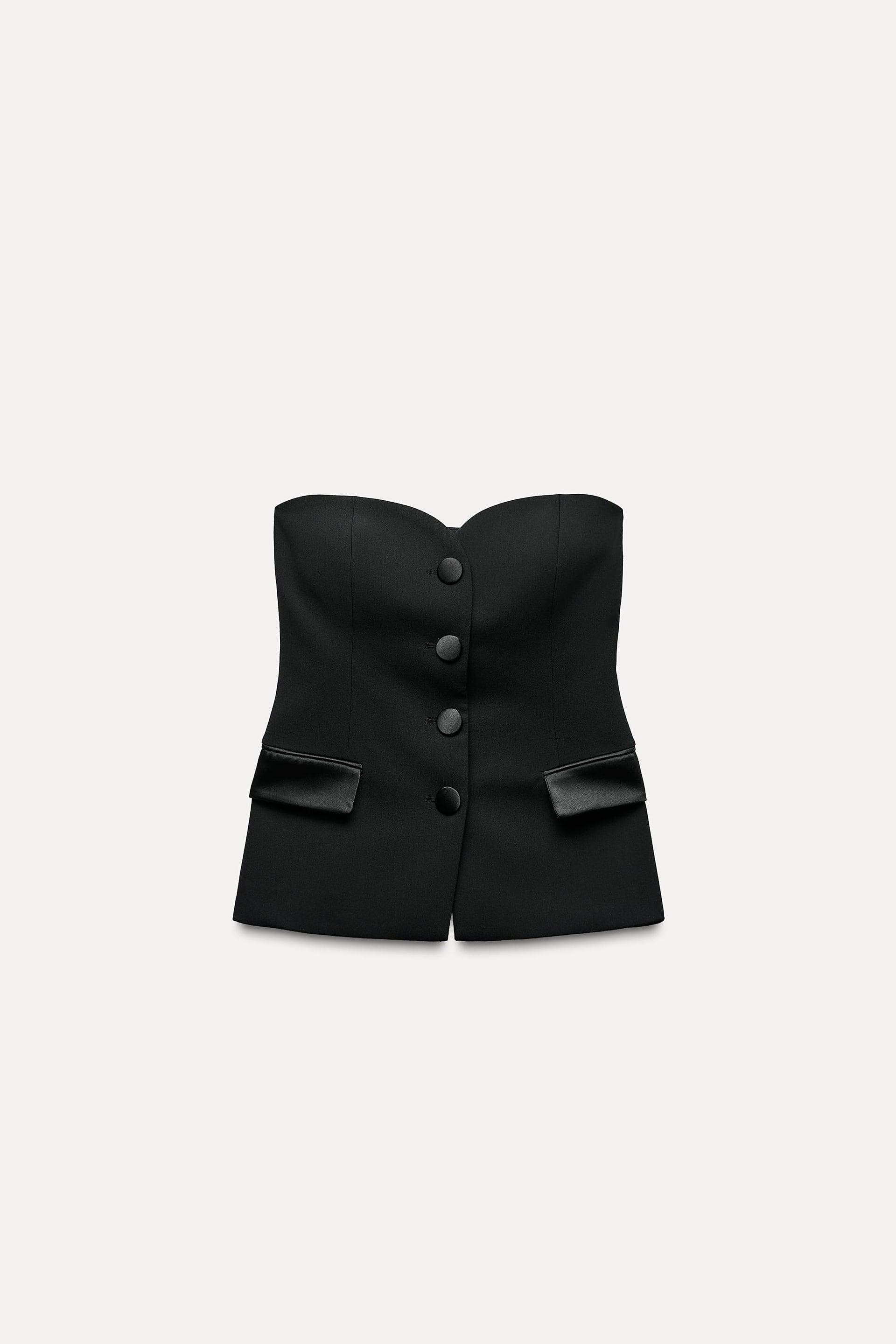 COMBINATION SATIN EFFECT TUXEDO BUSTIER TOP by ZARA