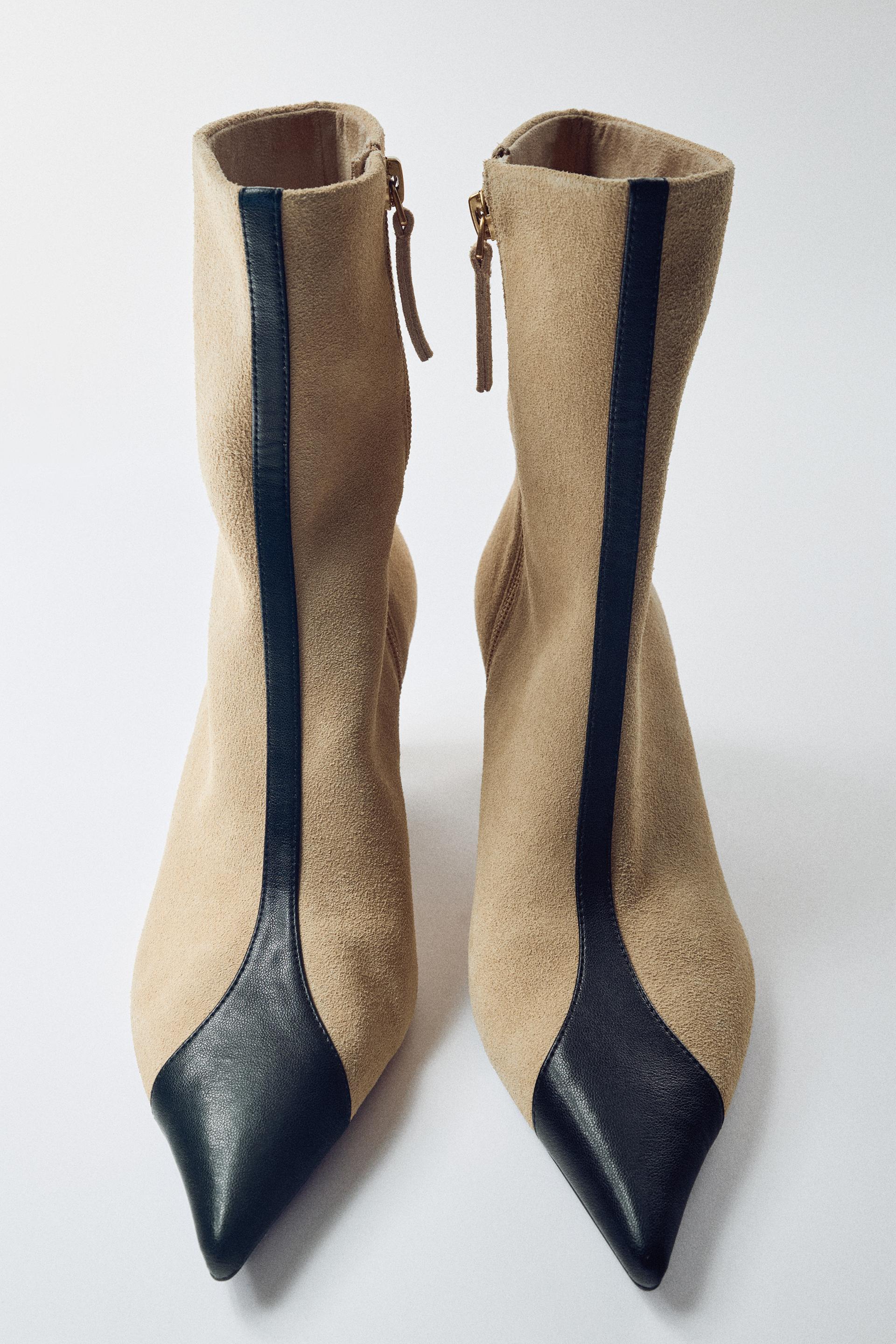 COMBINED LEATHER HEELED ANKLE BOOTS by ZARA