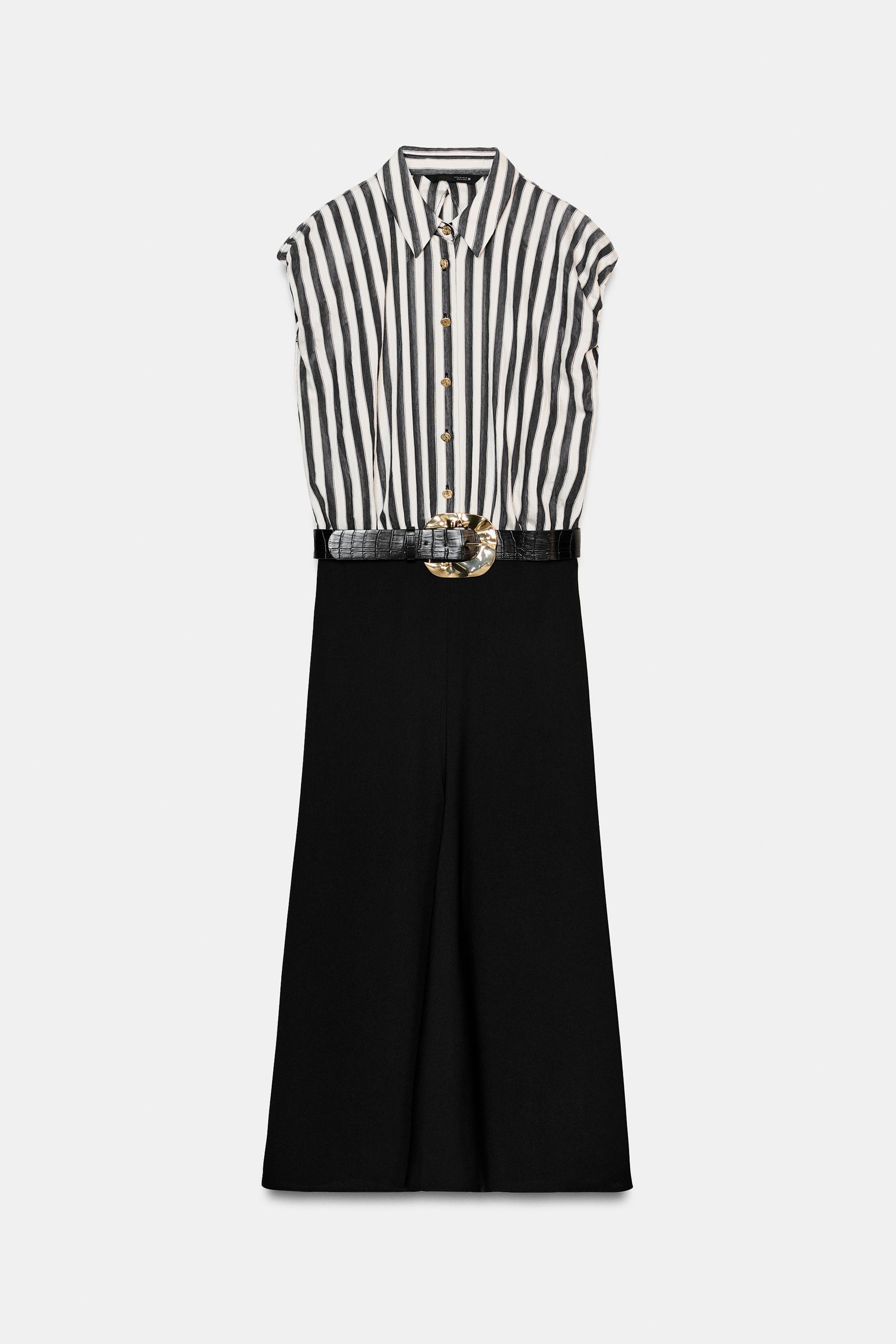 COMBINED STRIPED BELTED MIDI DRESS by ZARA