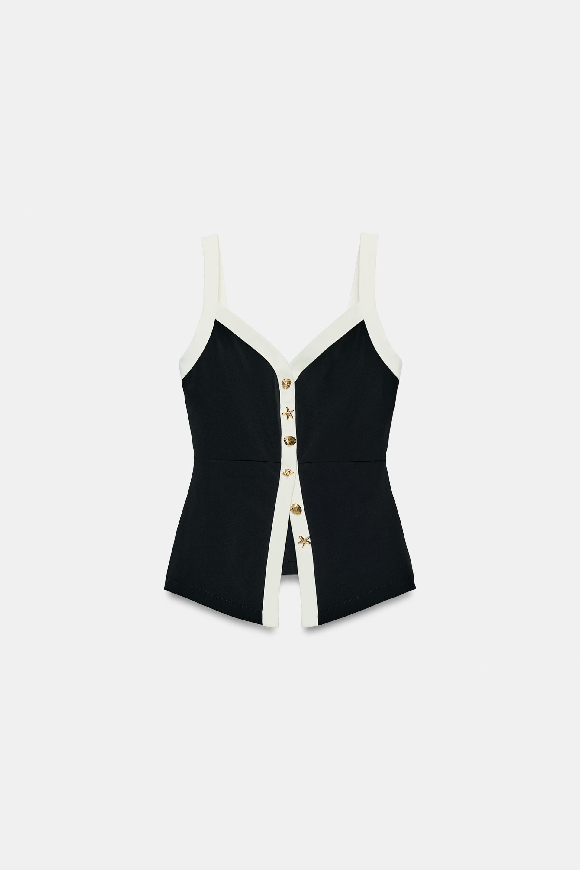 CONTRAST BUTTON TOP by ZARA