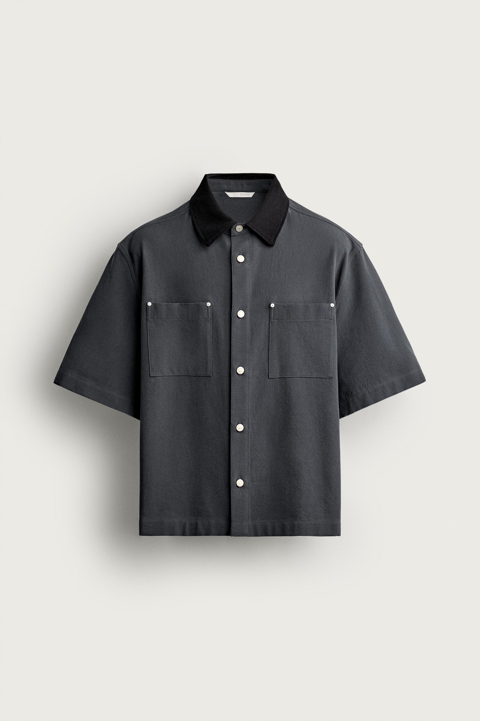 CONTRAST COLLAR POCKET SHIRT by ZARA