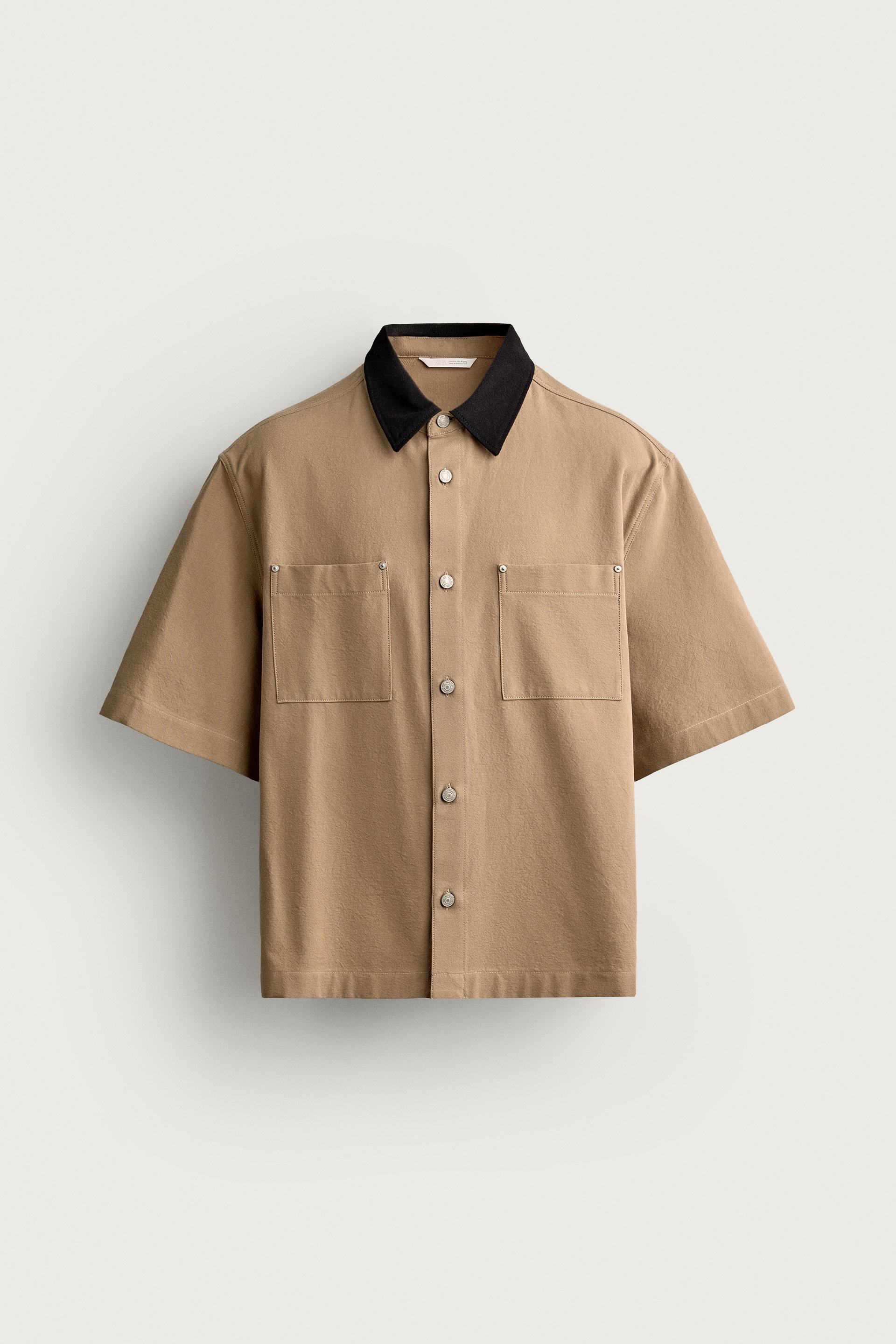 CONTRAST COLLAR POCKET SHIRT by ZARA