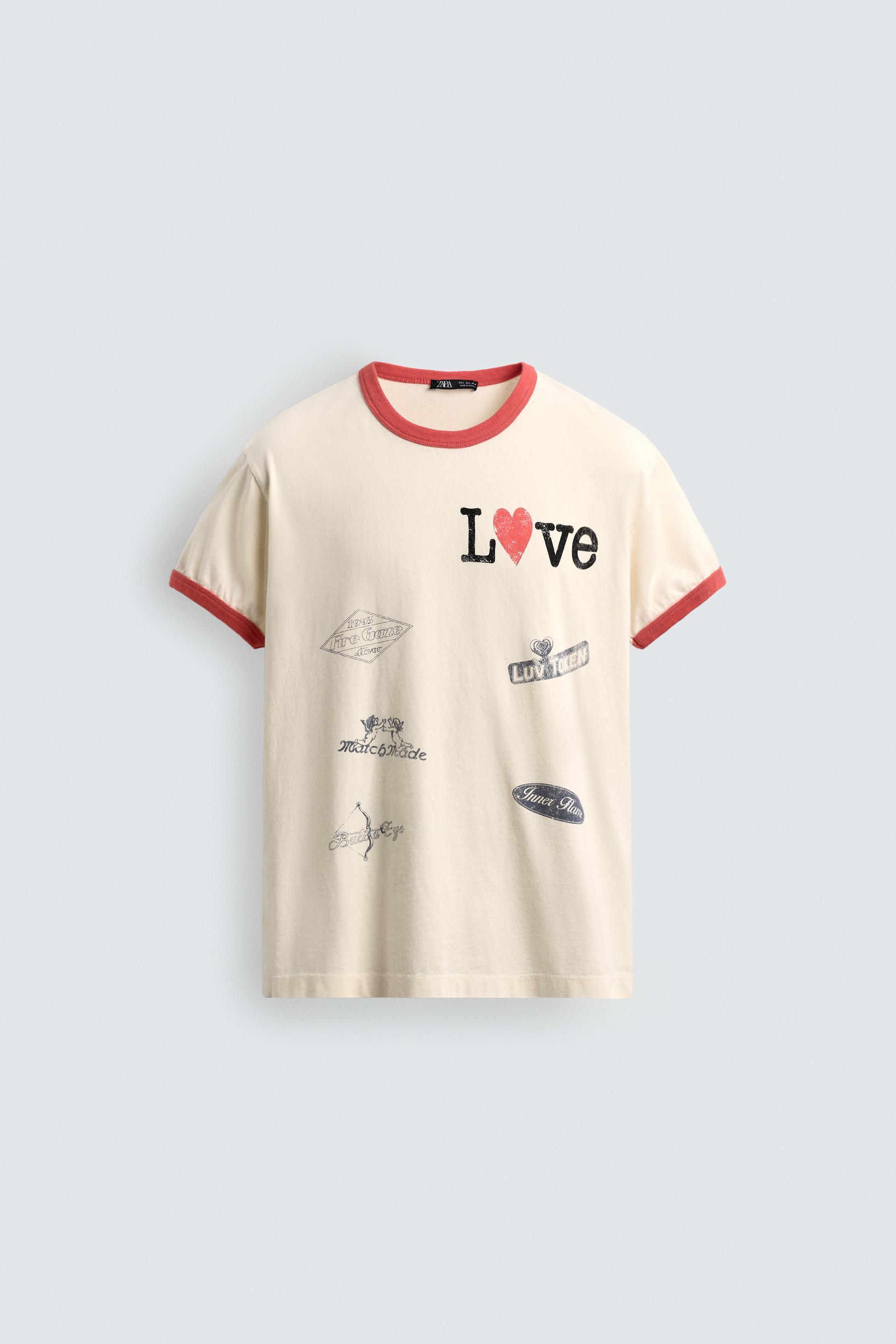 CONTRAST HEART RIBBED T-SHIRT by ZARA