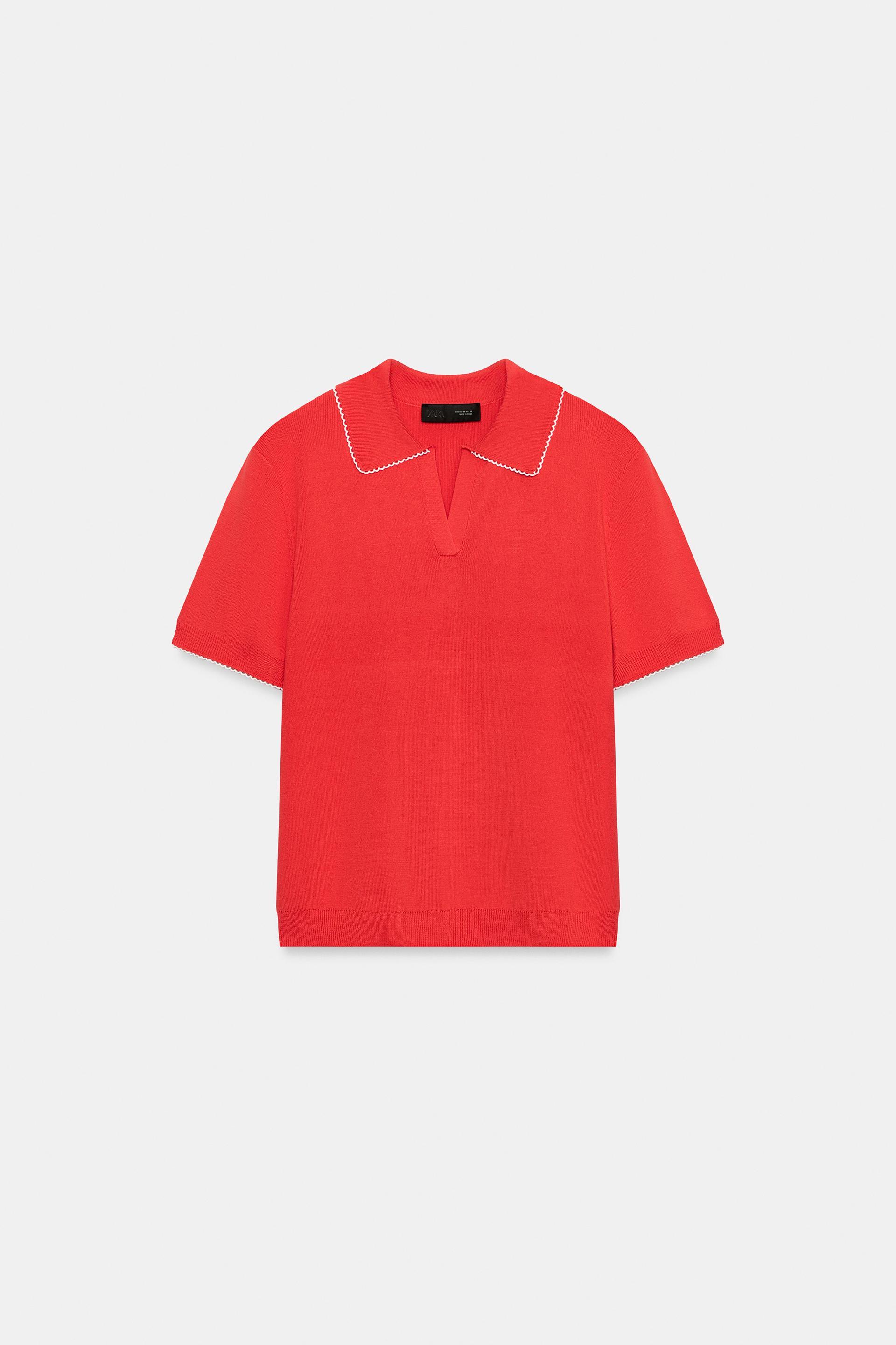 CONTRAST LACE KNIT POLO SHIRT by ZARA