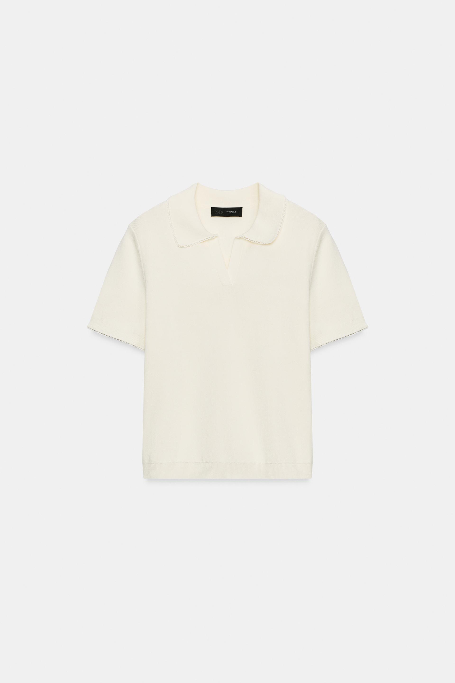 CONTRAST LACE KNIT POLO SHIRT by ZARA