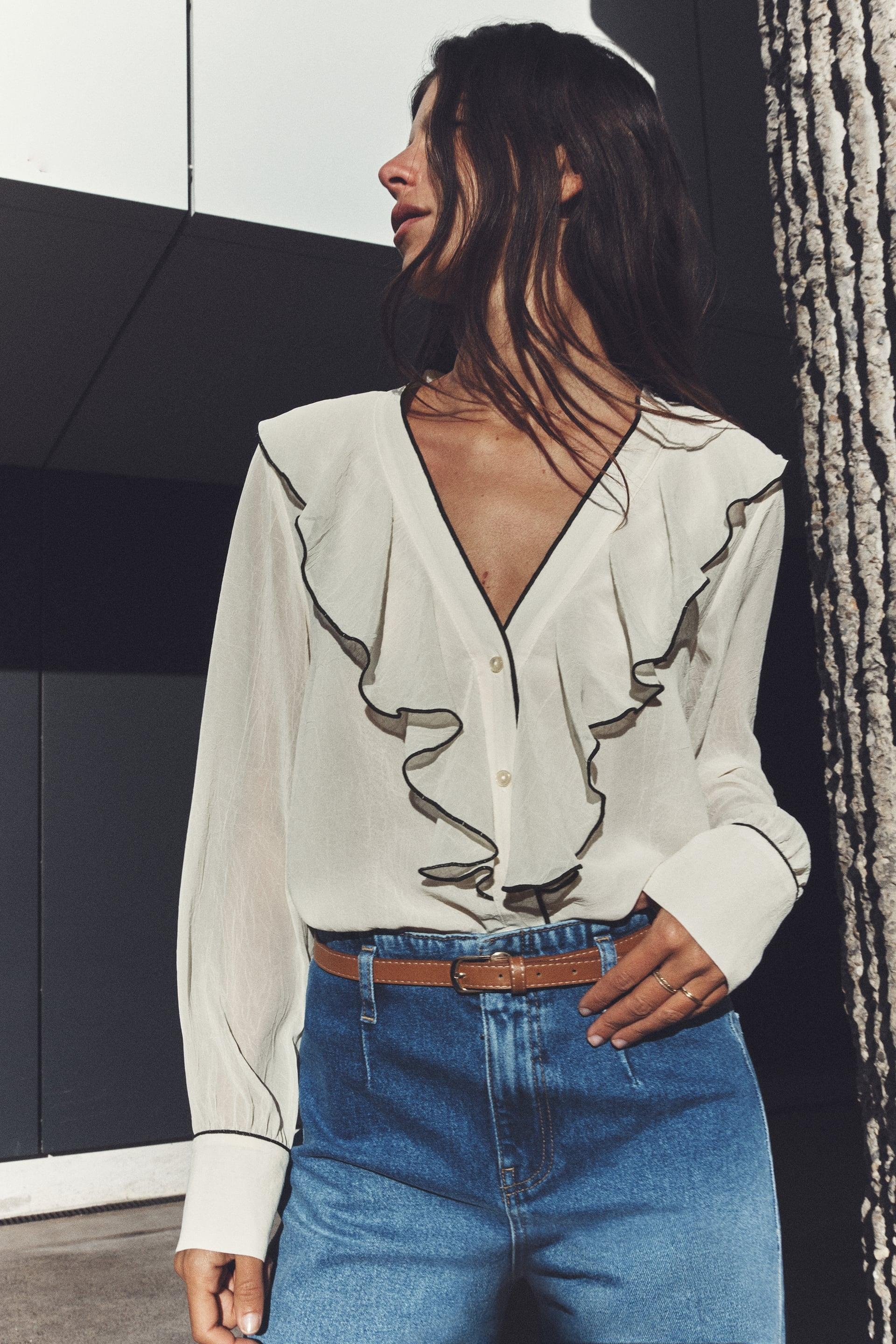 CONTRAST PIPING RUFFLED BLOUSE by ZARA