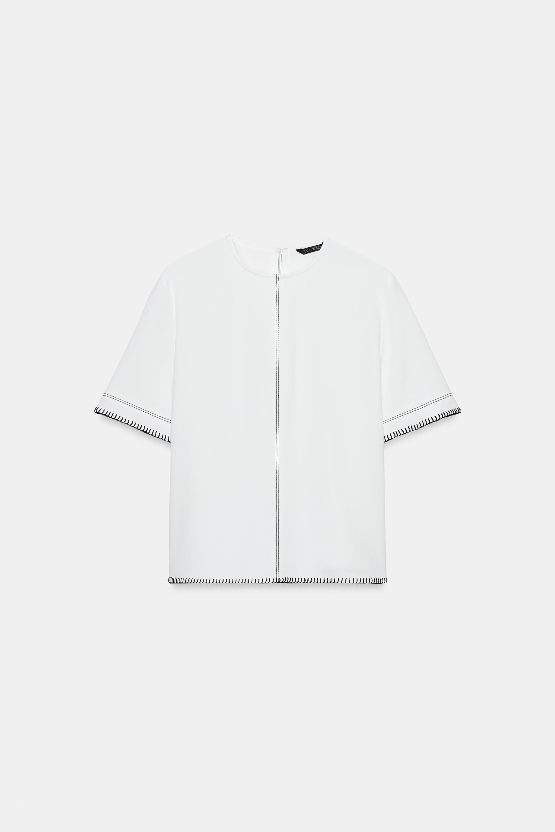 CONTRAST TOPSTITCHED TOP by ZARA