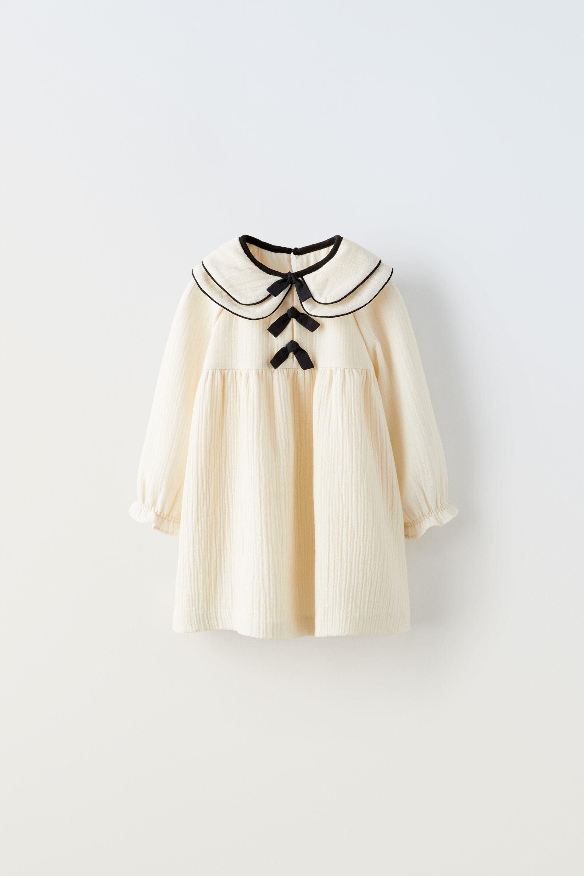 CONTRASTING COLLAR PIPING AND BOWS DRESS by ZARA