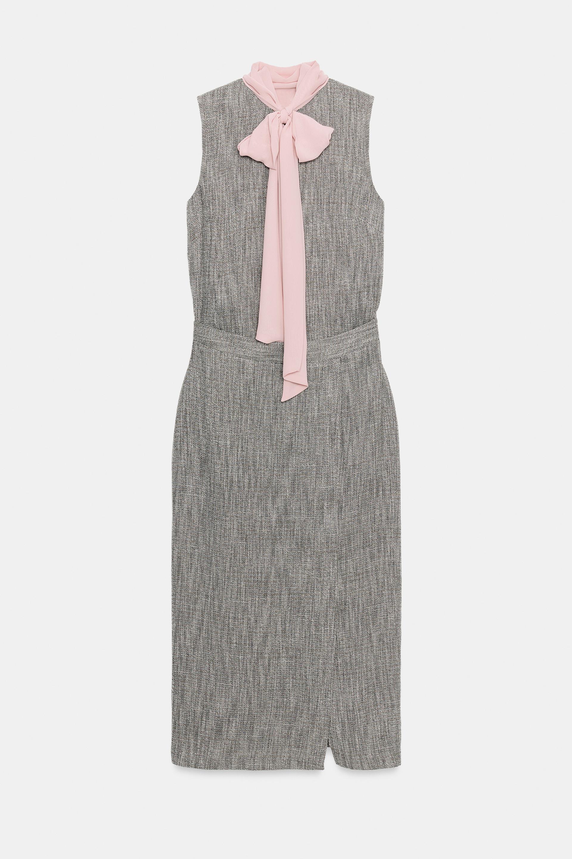 CONTRASTING TIE MIDI DRESS by ZARA