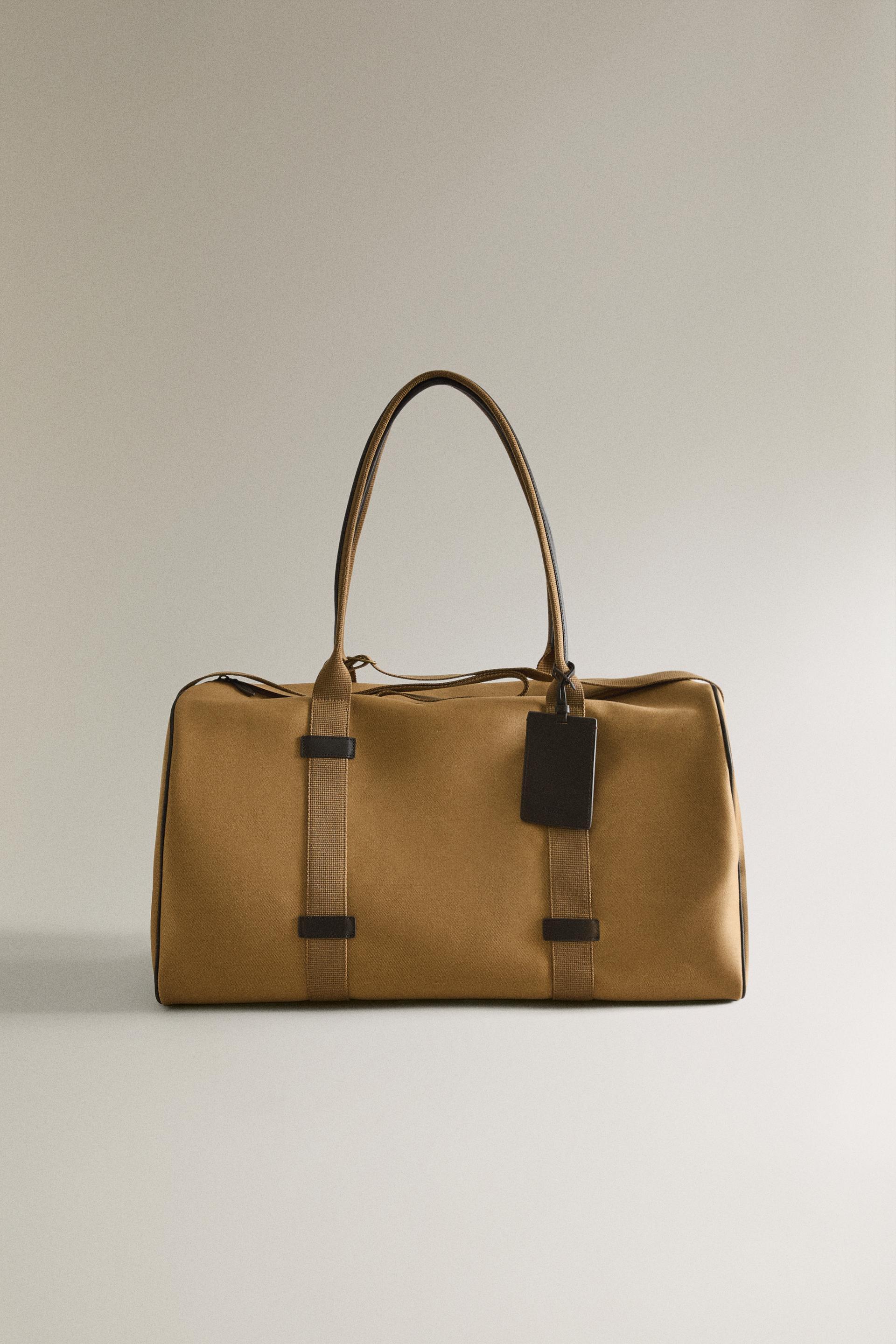 COTTON AND LEATHER TRAVEL BAG by ZARA