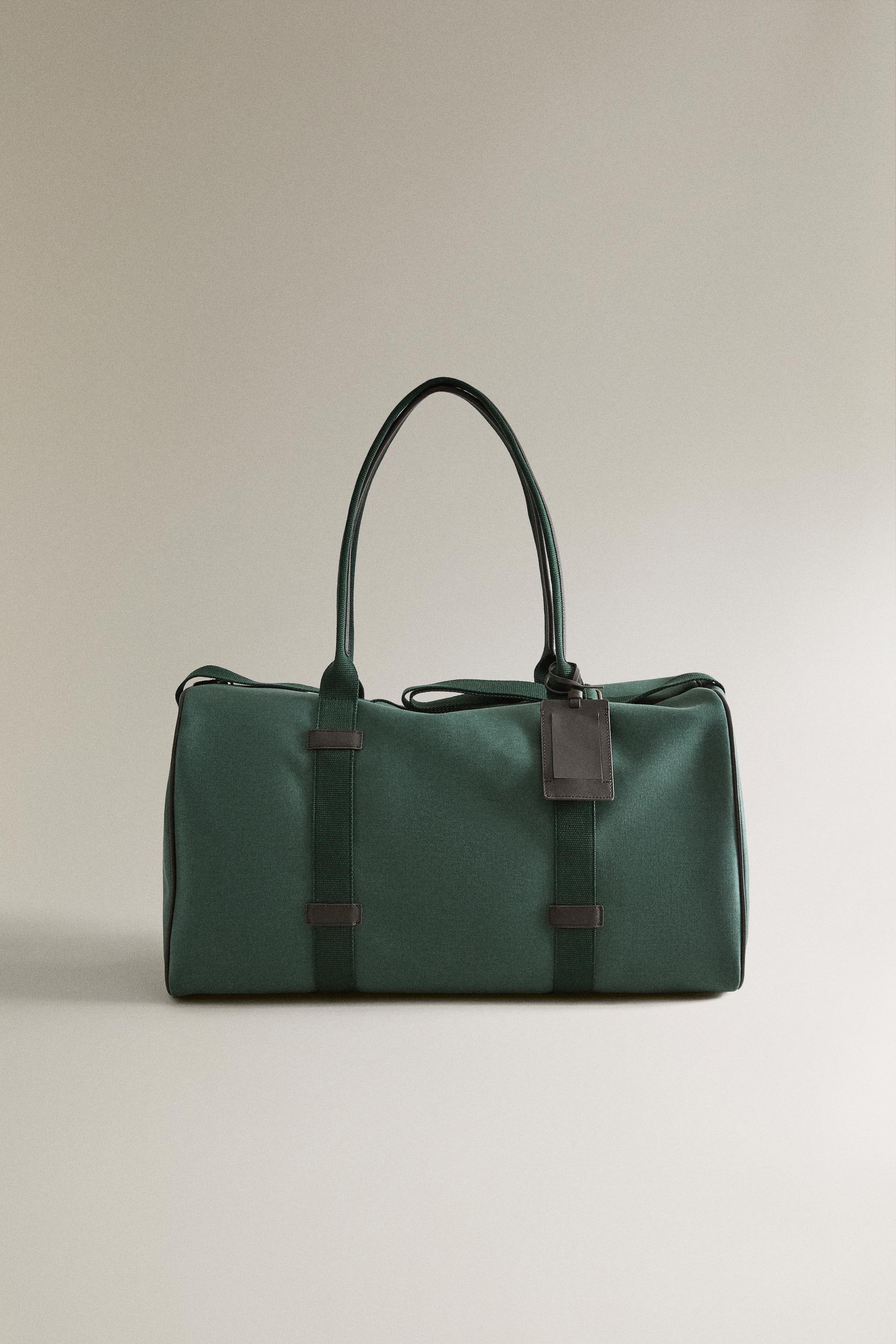 COTTON AND LEATHER TRAVEL BAG by ZARA