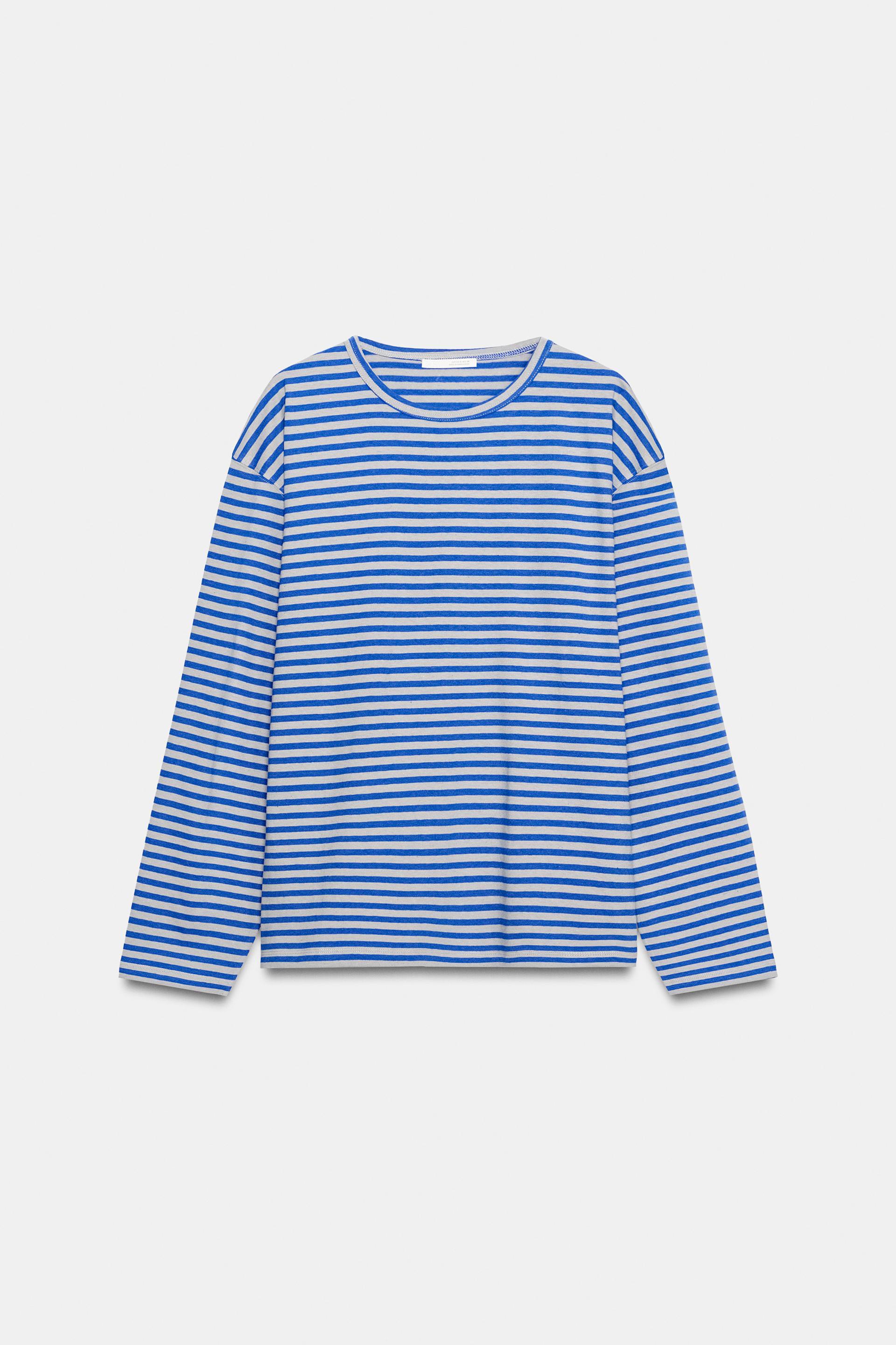 COTTON AND LINEN STRIPED T-SHIRT by ZARA