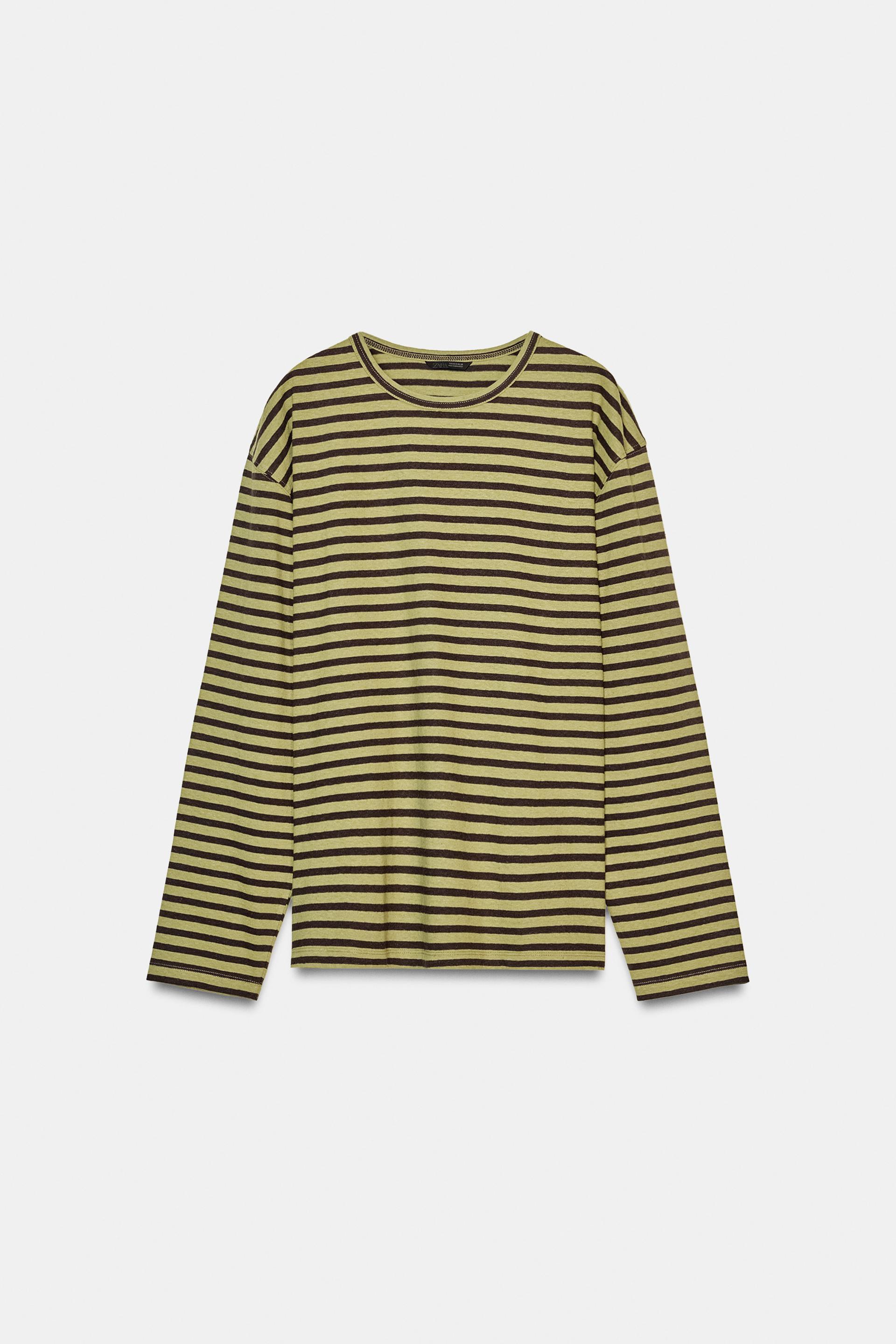 COTTON AND LINEN STRIPED T-SHIRT by ZARA