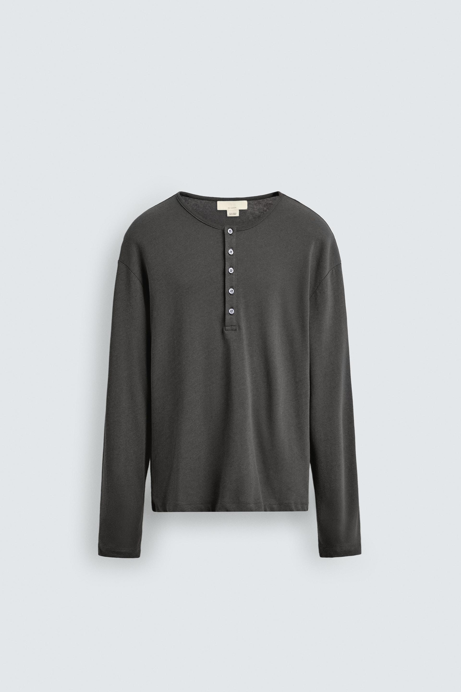 COTTON - LINEN GRANDAD COLLAR T-SHIRT by ZARA
