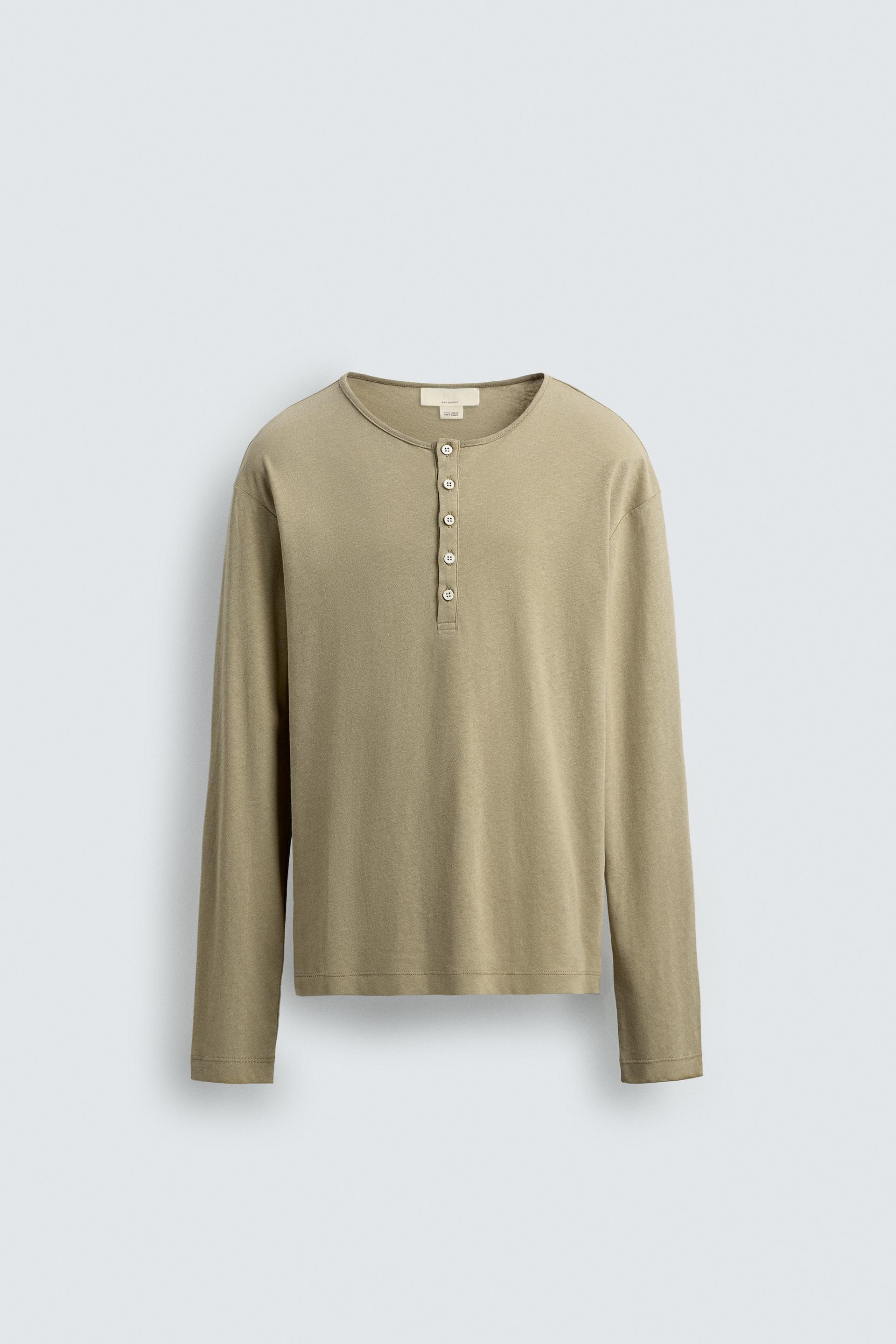 COTTON - LINEN GRANDAD COLLAR T-SHIRT by ZARA