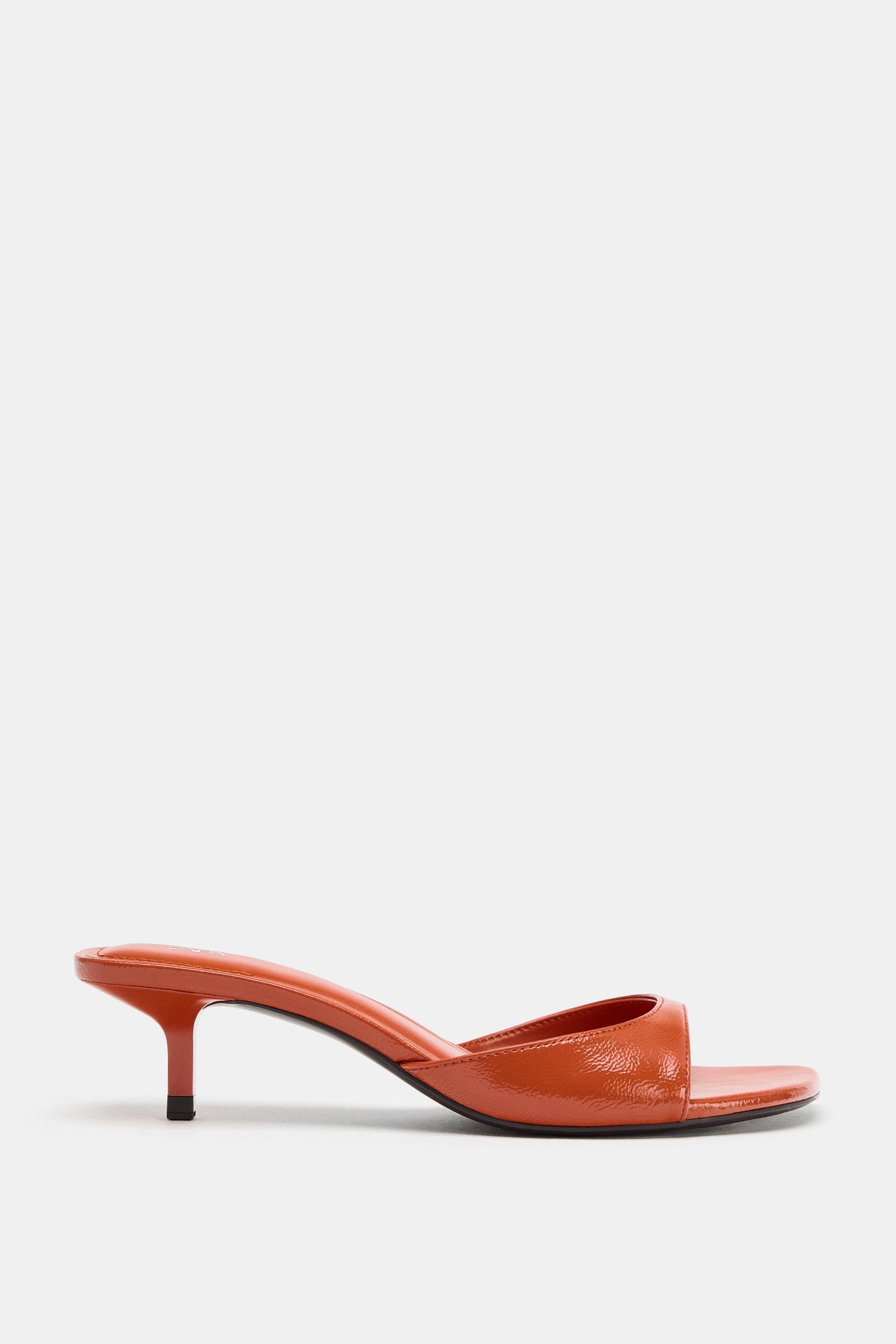 CRACKLED KITTEN HEEL MULE SANDALS by ZARA