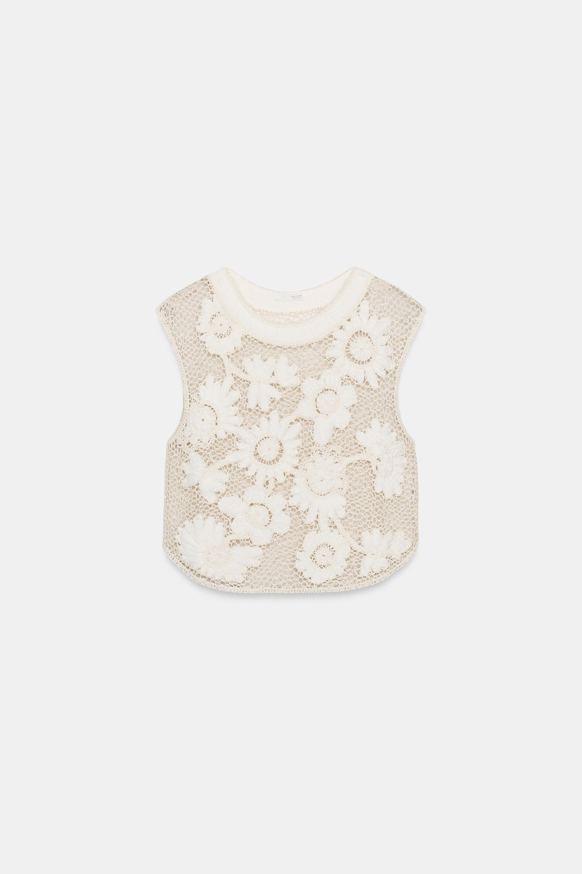 CROCHET FLORAL TOP by ZARA