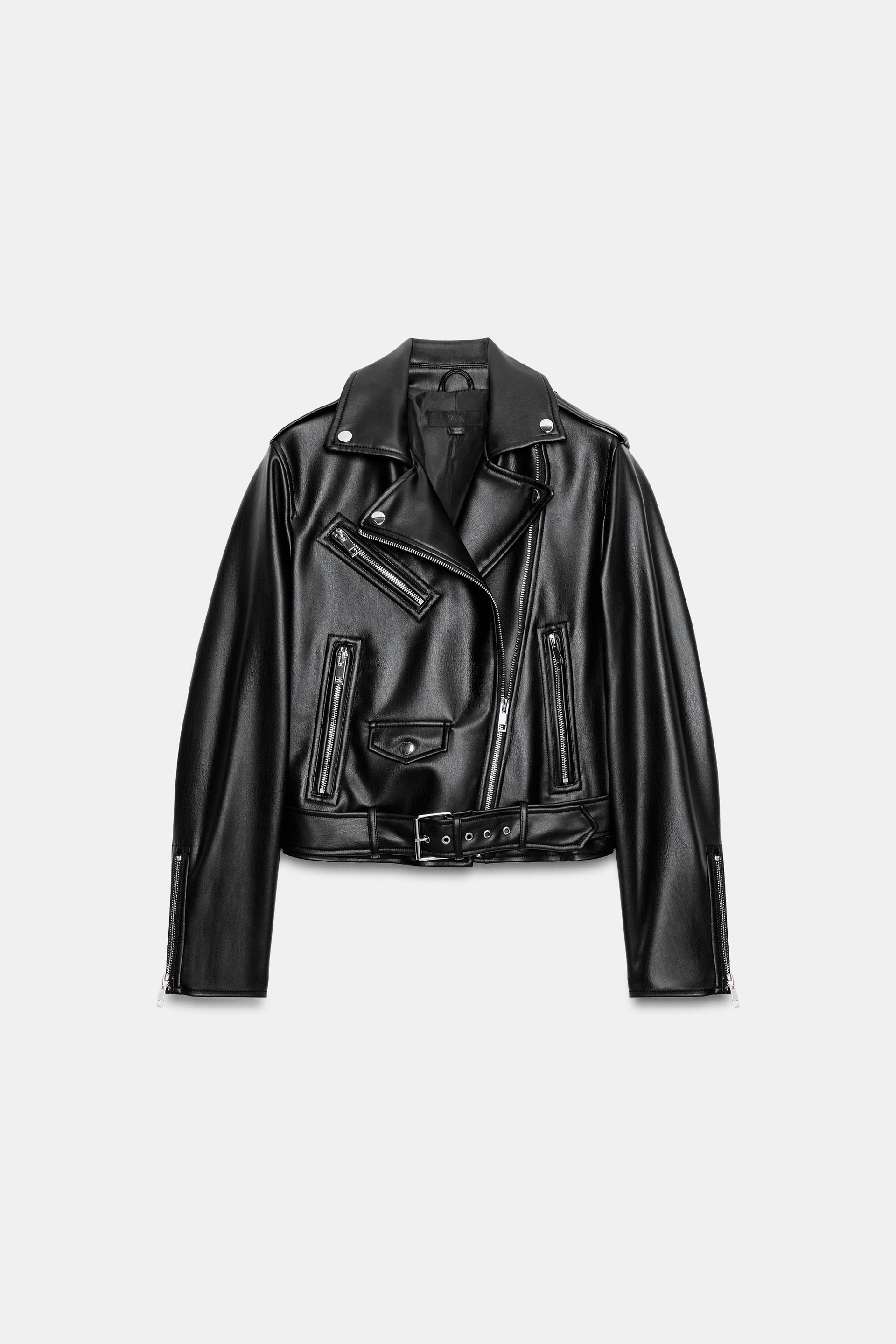 CROPPED FAUX LEATHER BIKER JACKET by ZARA