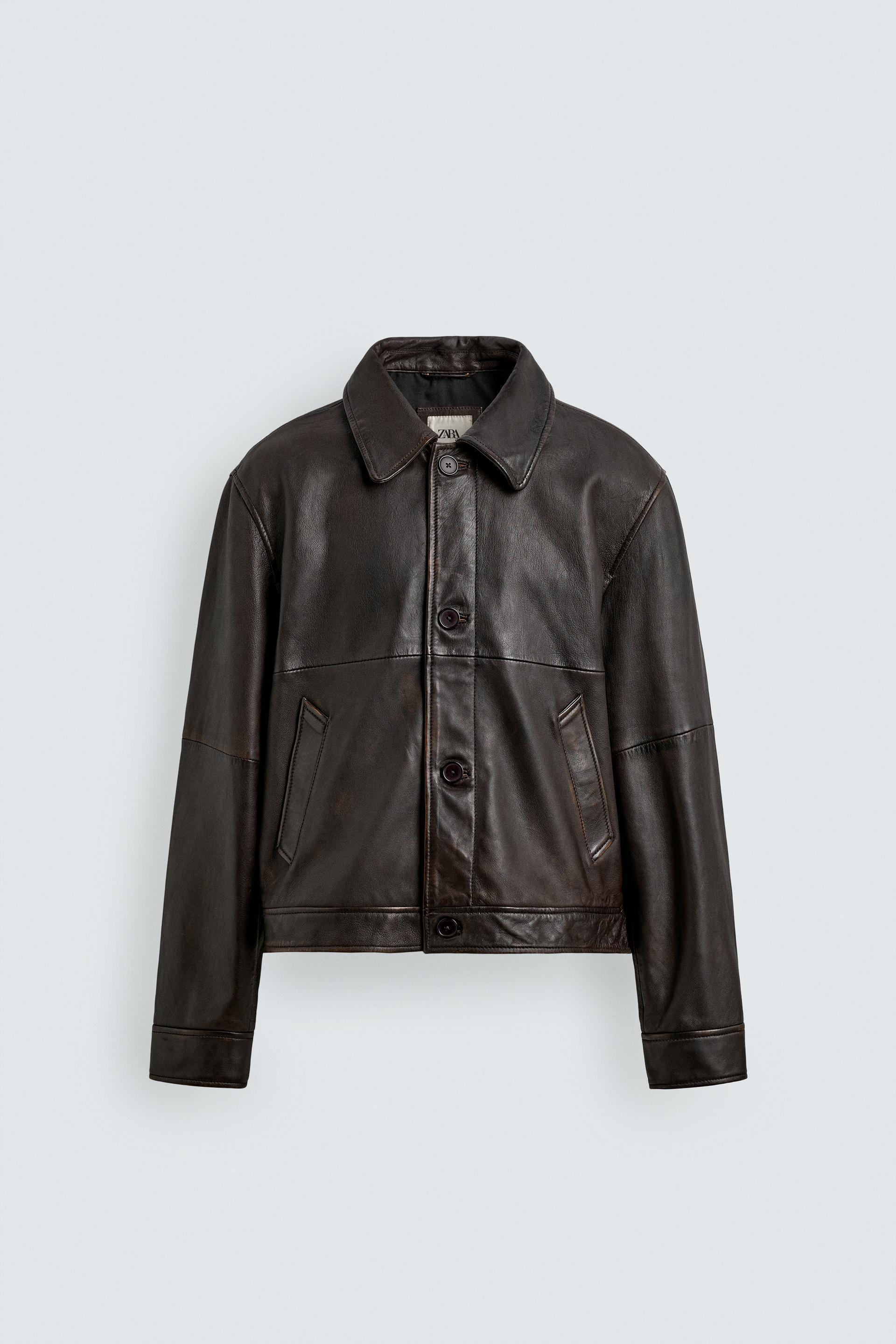 CROPPED FIT LEATHER JACKET by ZARA