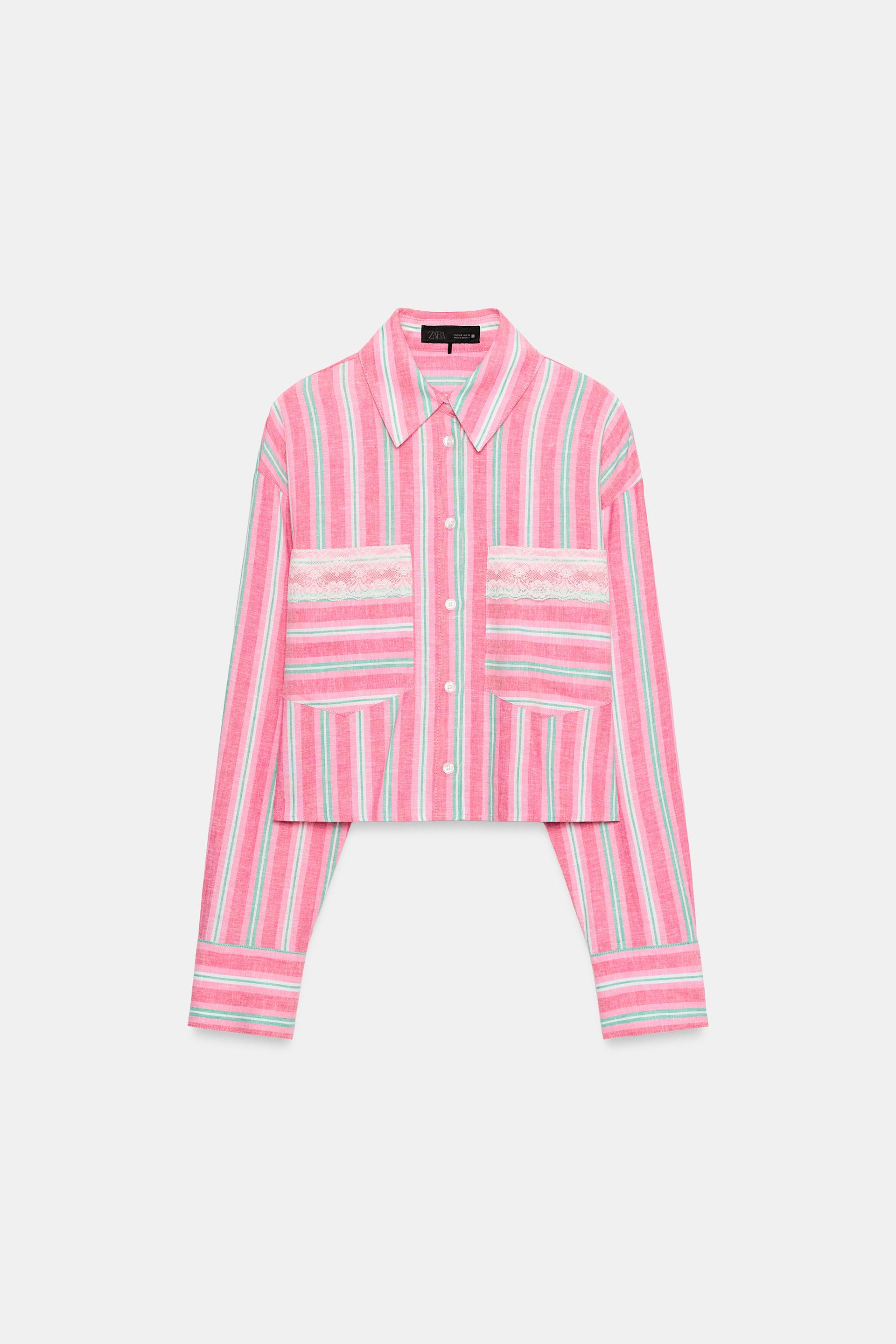 CROPPED STRIPED LACE SHIRT by ZARA