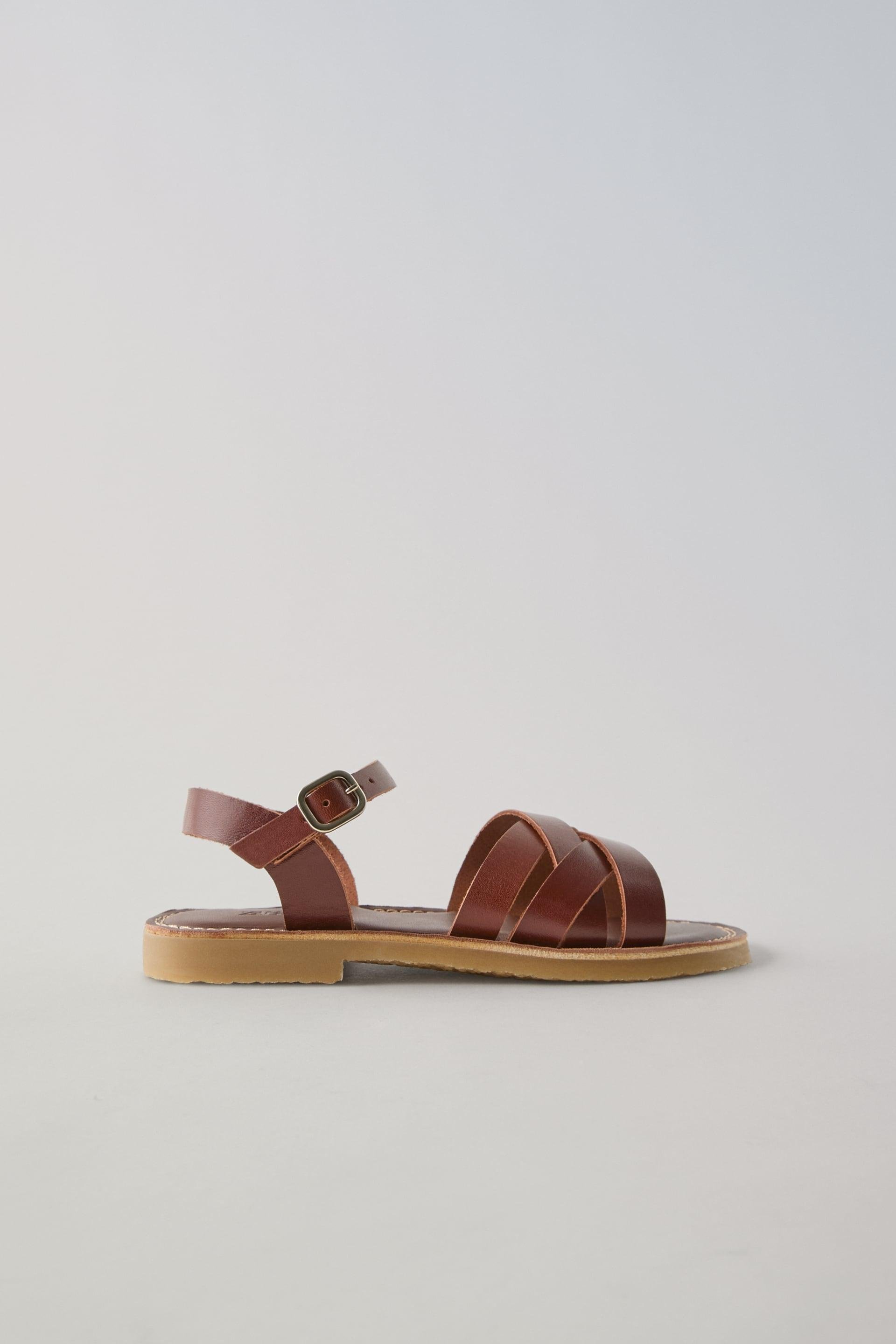 CROSSED STRAP LEATHER SANDALS by ZARA