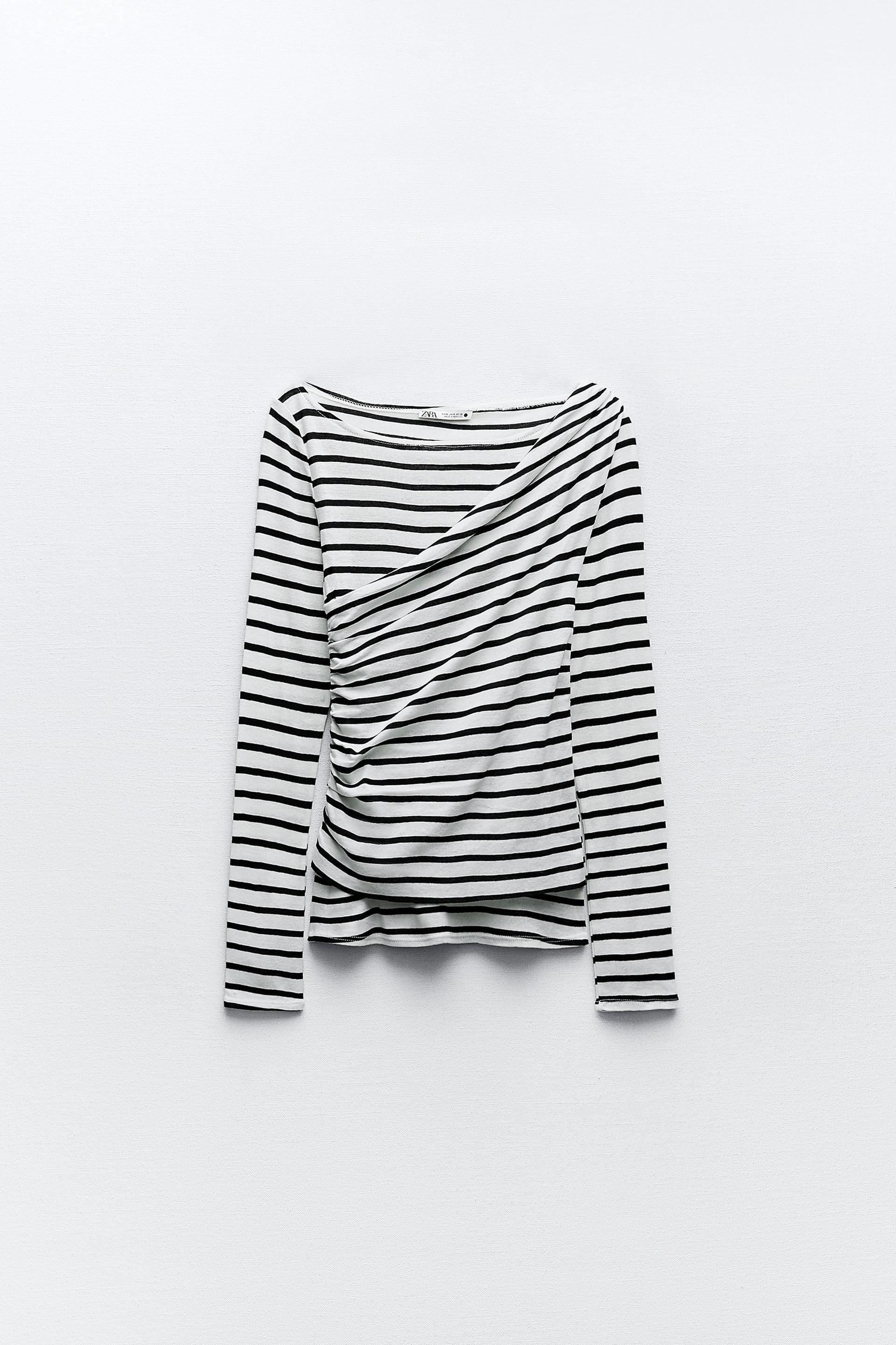 DELICATE DOUBLE ASYMMETRIC STRIPED TOP by ZARA