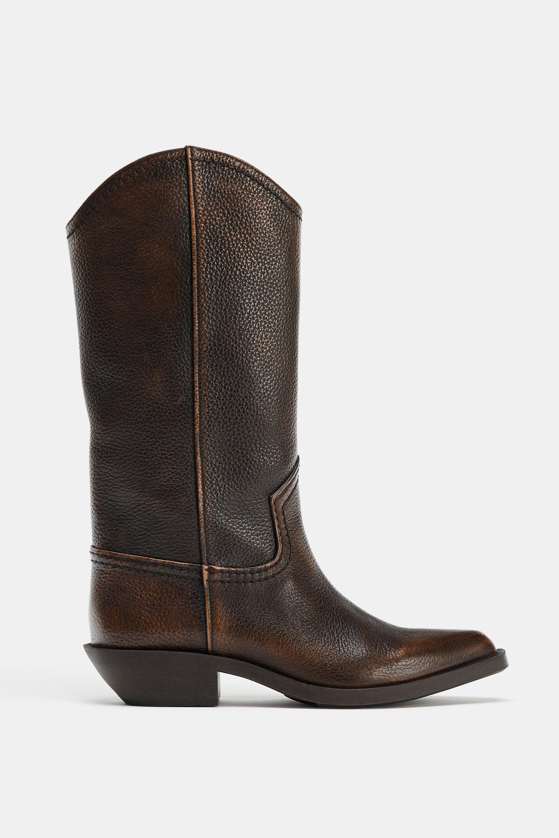 DISTRESSED LEATHER BOOTS by ZARA