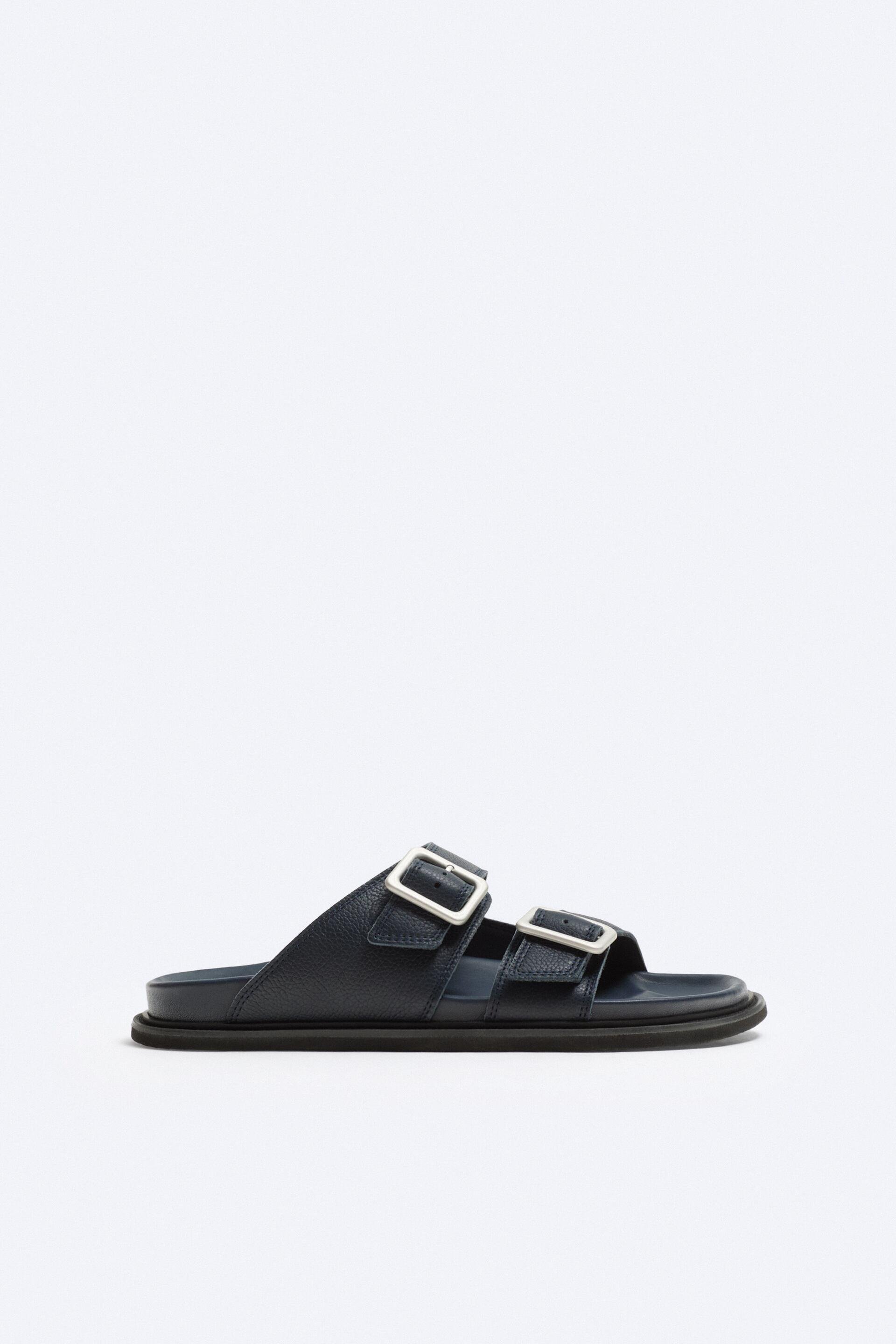 DOUBLE STRAP BUCKLE LEATHER SANDALS by ZARA